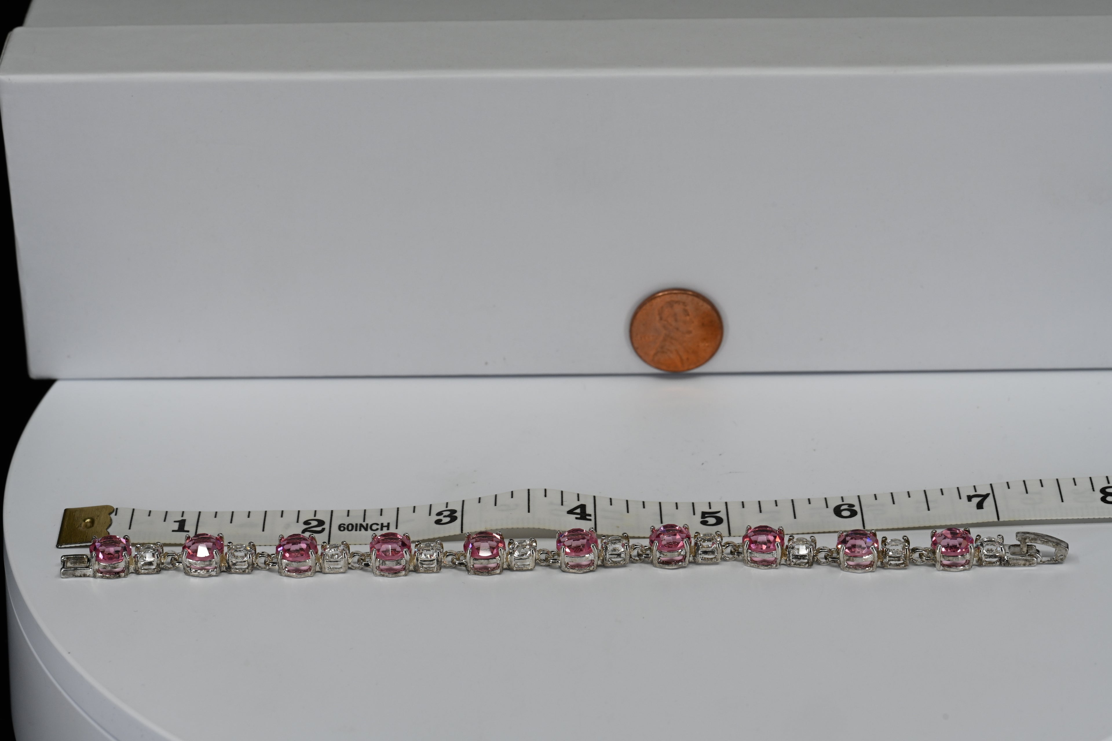 Sterling Silver Pink Cubic Zirconia Box Clasp Bracelet