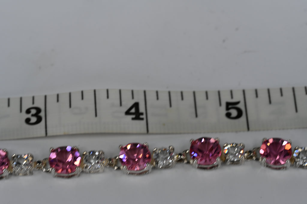 Sterling Silver Pink Cubic Zirconia Box Clasp Bracelet