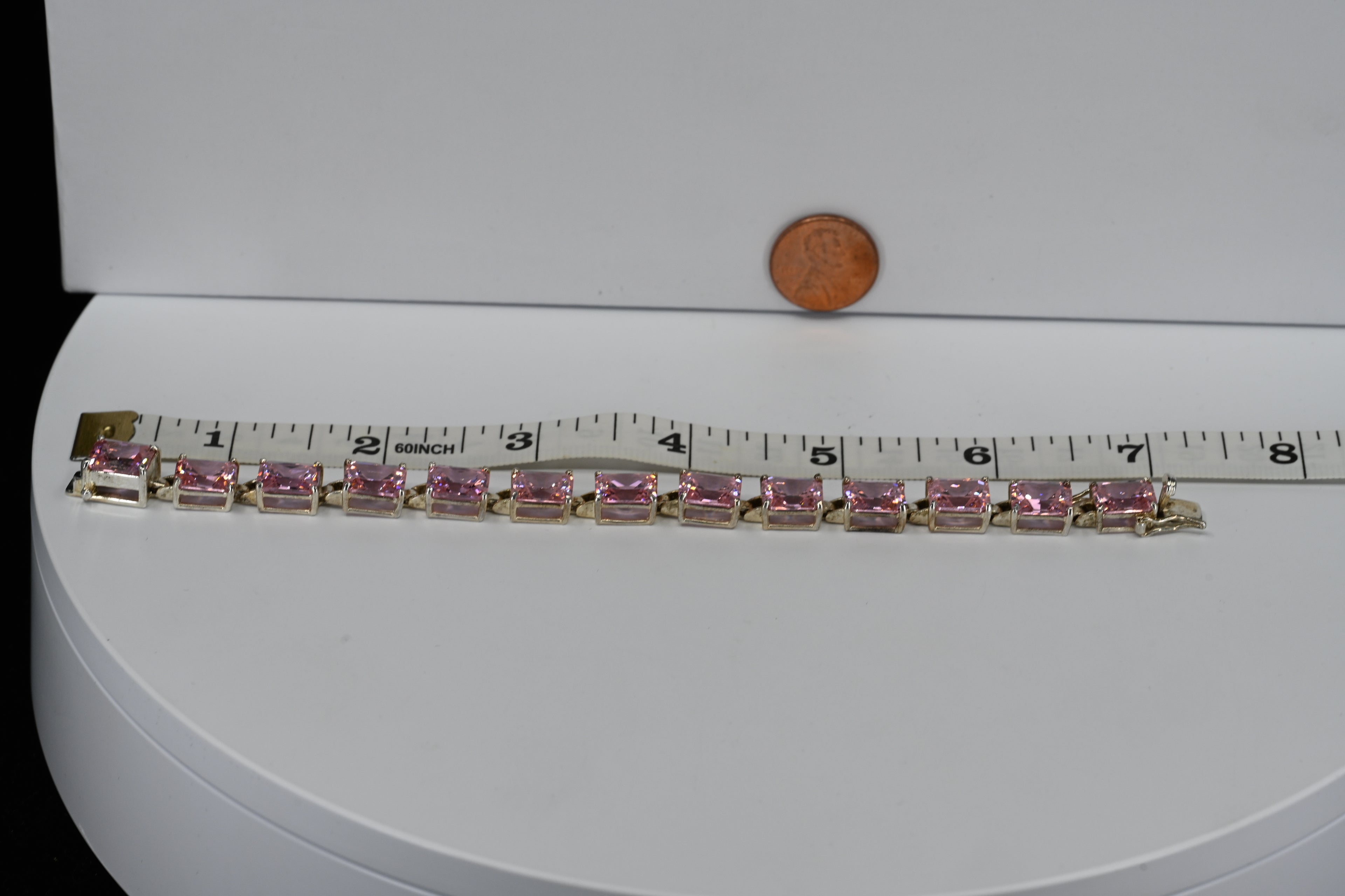 Sterling Silver Pink Cubic Zirconia Box Clasp Bracelet