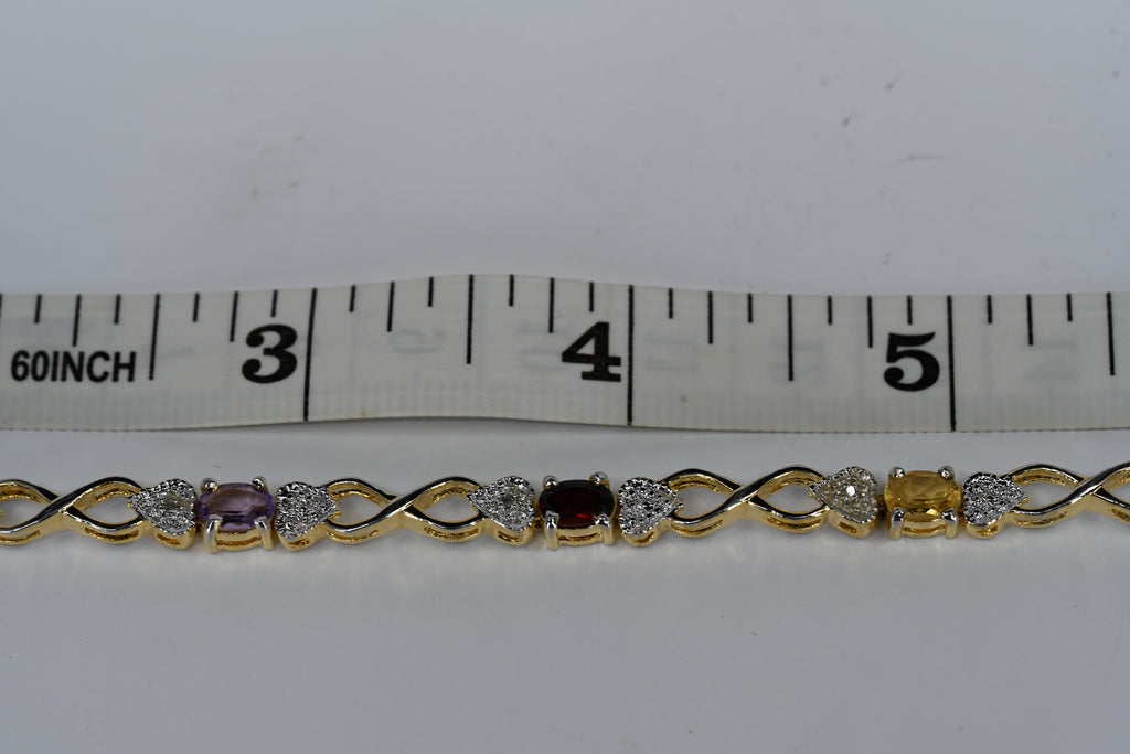 Sterling Silver Colored Stone Heart Box Clasp Bracelet