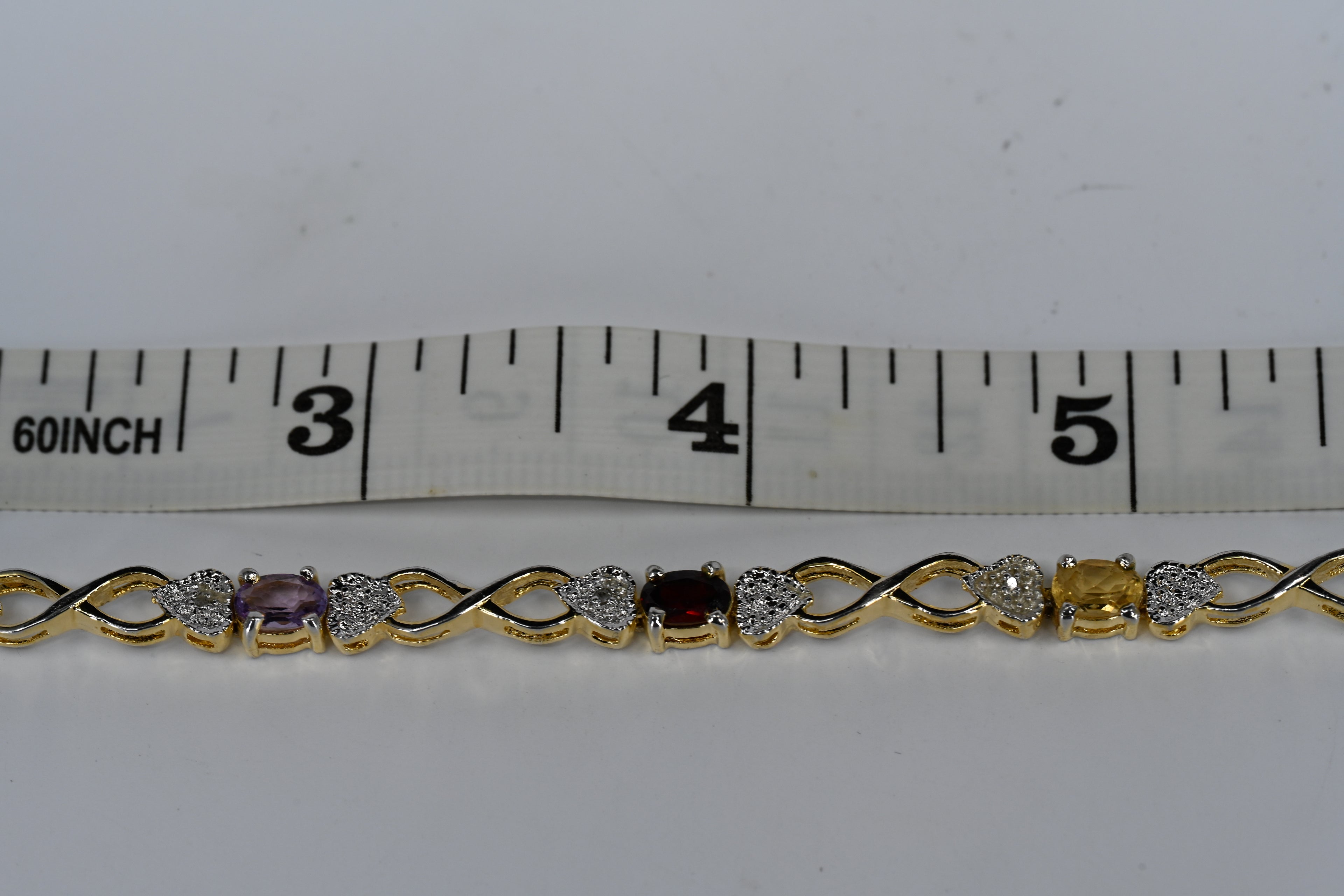 Sterling Silver Colored Stone Heart Box Clasp Bracelet