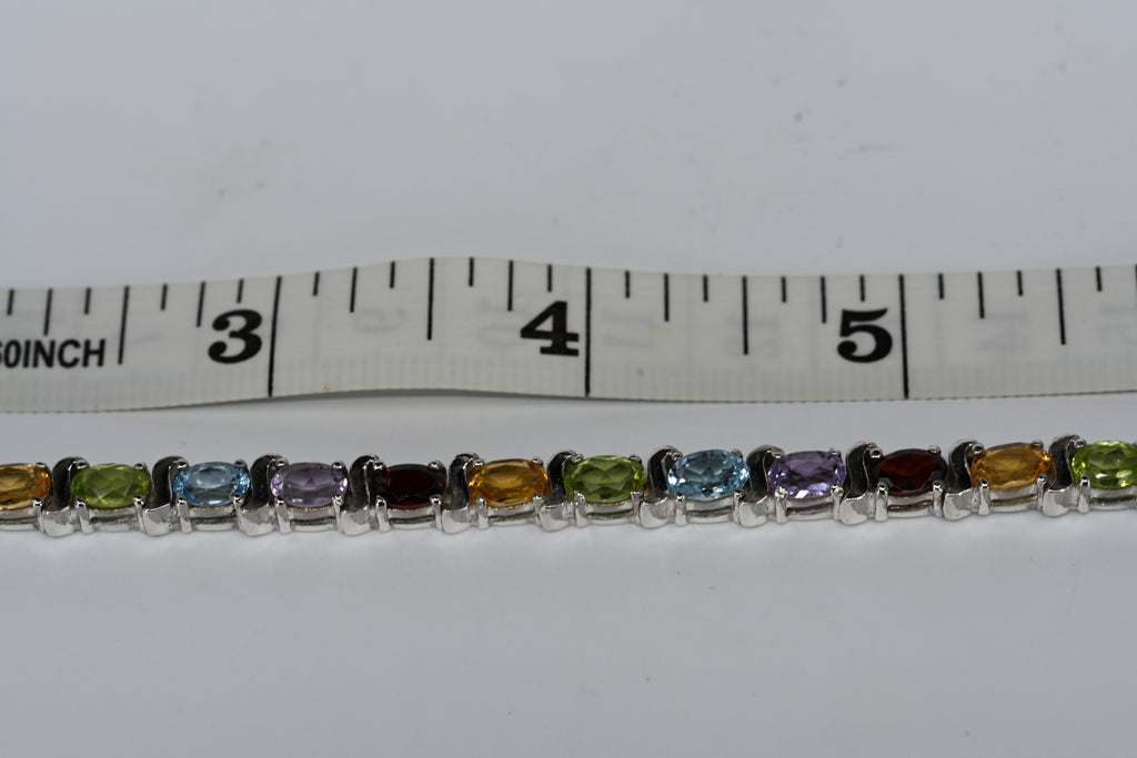 Sterling Silver Multi Colored Stone Box Clasp Bracelet