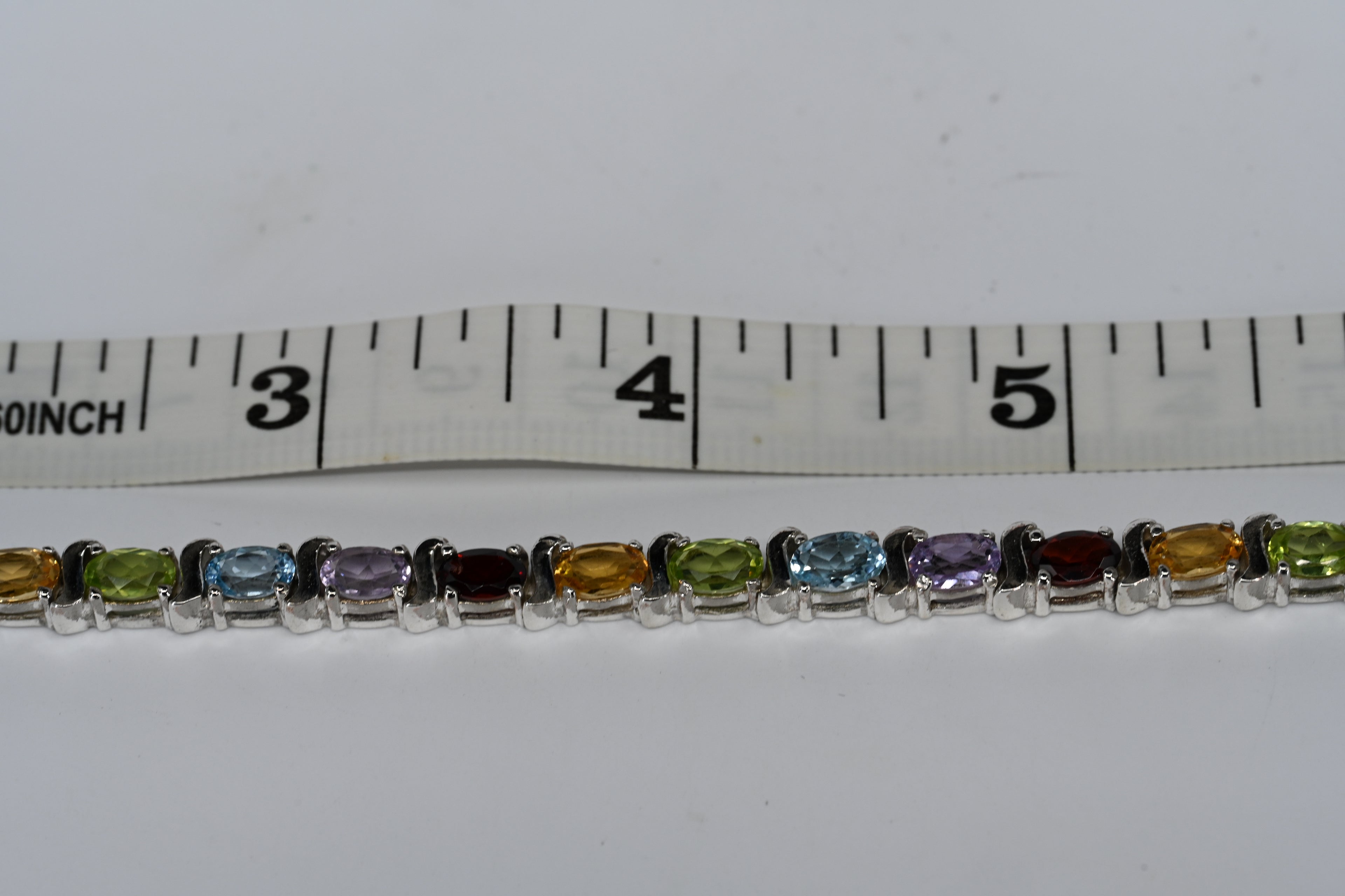 Sterling Silver Multi Colored Stone Box Clasp Bracelet