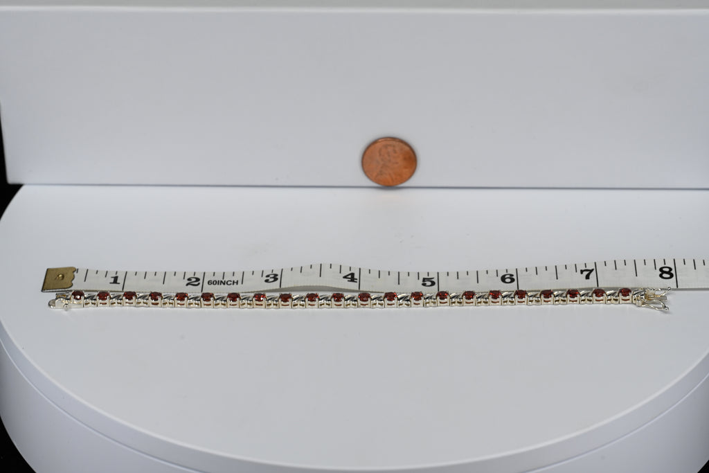 Sterling Silver Red Colored Stone Box Clasp Bracelet