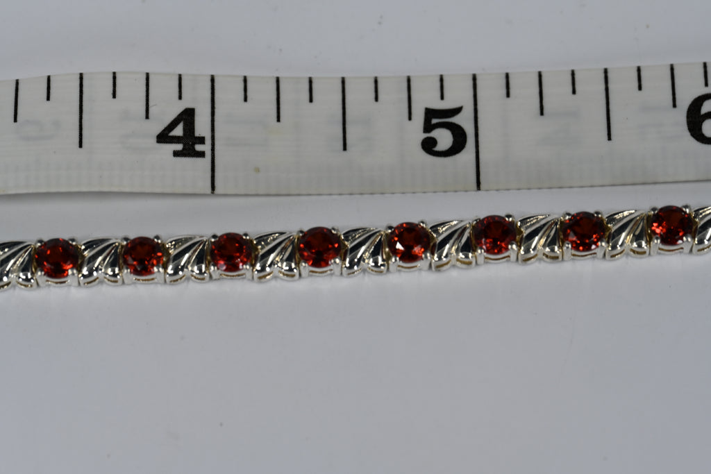 Sterling Silver Red Colored Stone Box Clasp Bracelet