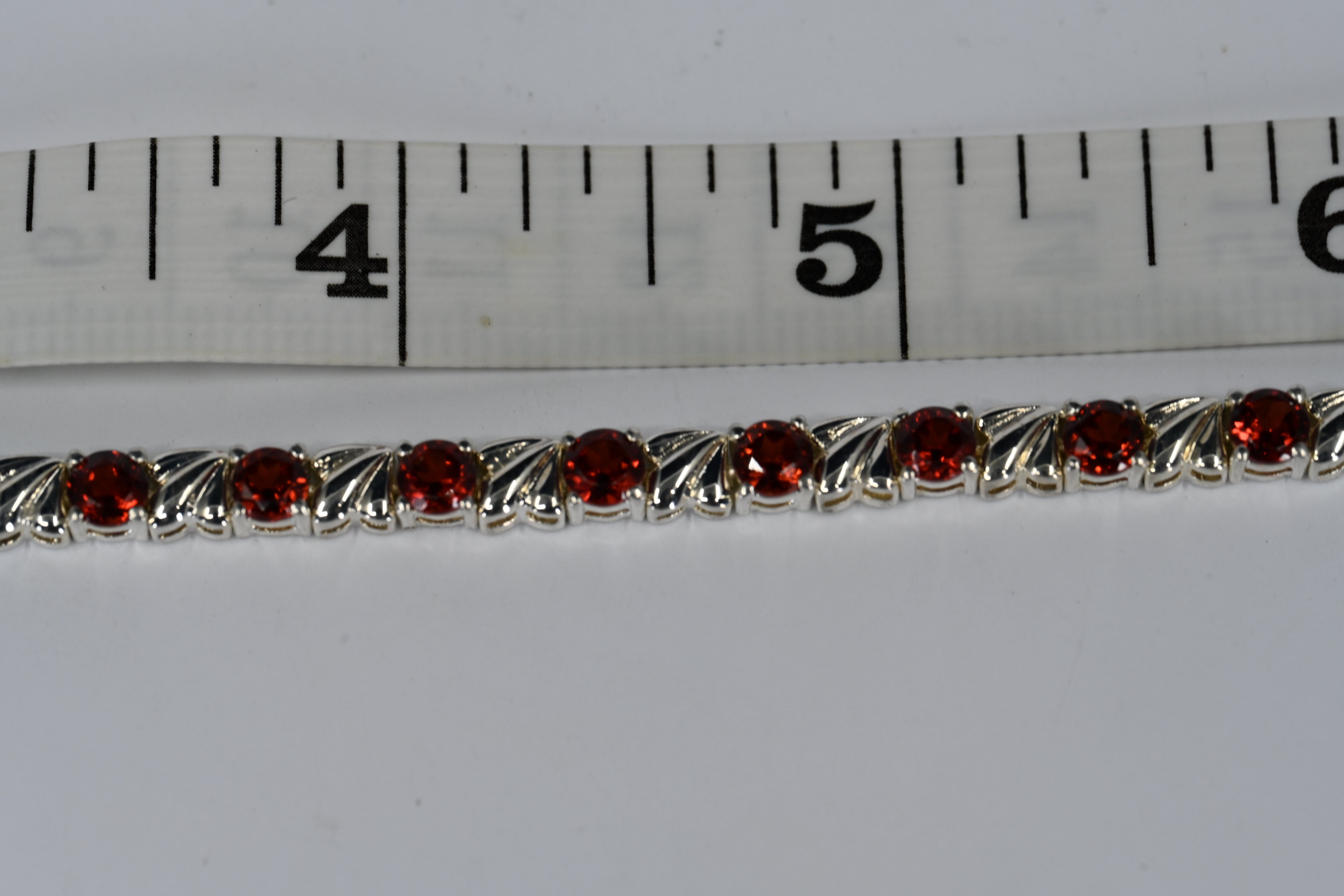 Sterling Silver Red Colored Stone Box Clasp Bracelet