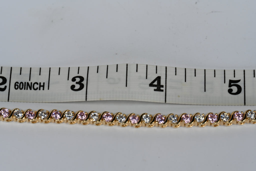 Sterling Silver Yellow colored With Colorless and Pink Stones Box Clasp Bracelet