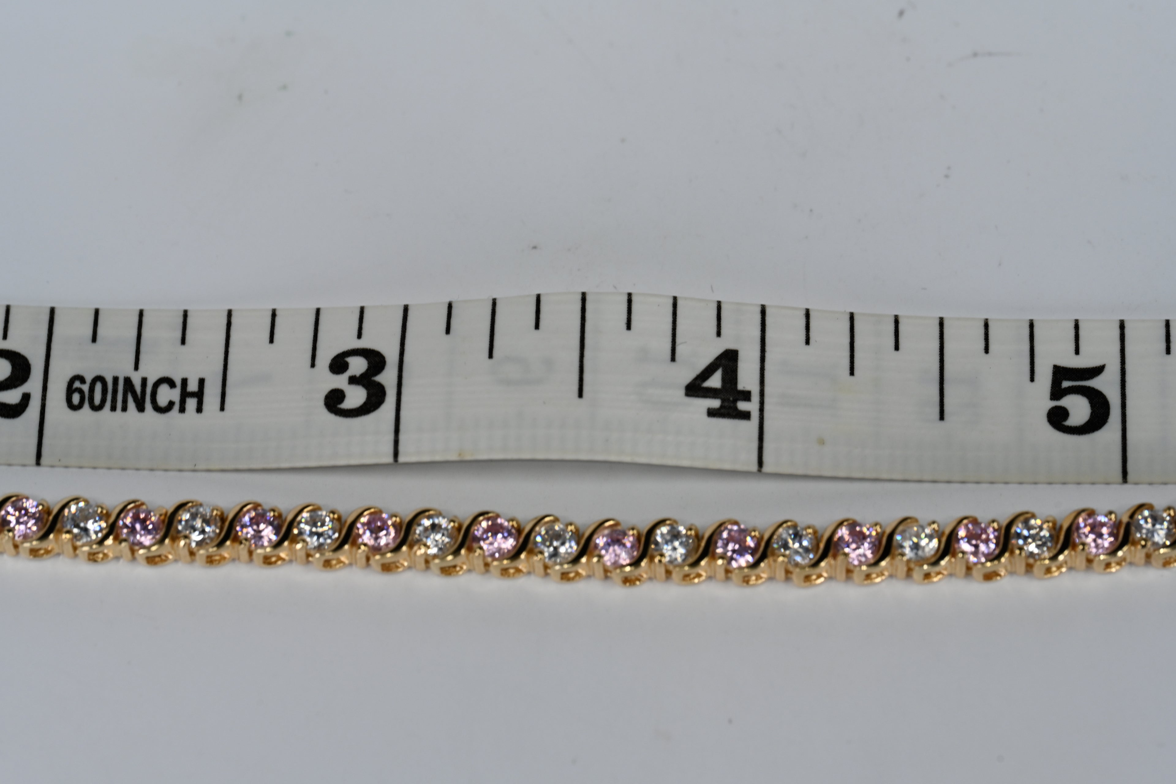 Sterling Silver Yellow colored With Colorless and Pink Stones Box Clasp Bracelet