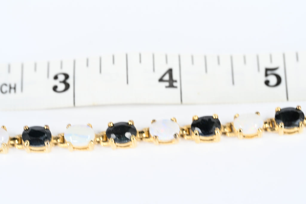 Sterling Sliver Yellow Colored Opal an Blue Colored Stone Box Clasp Bracelet