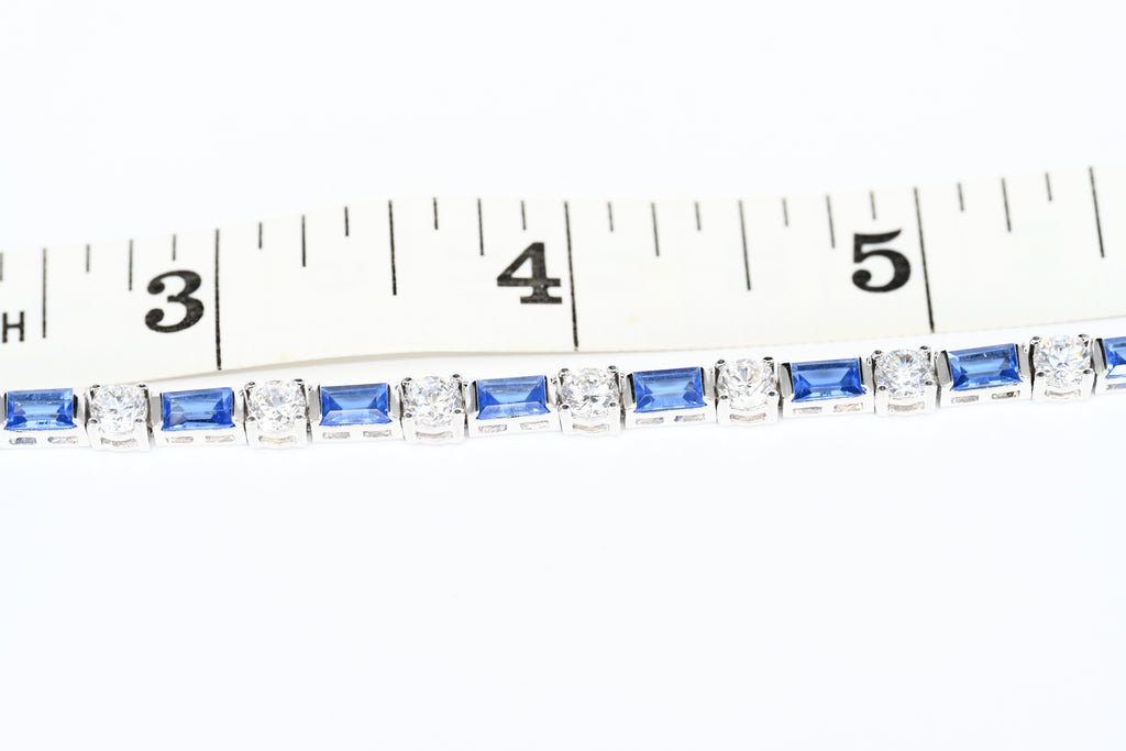 Sterling Silver Colorless And Blue Stone Box Clasp Bracelet