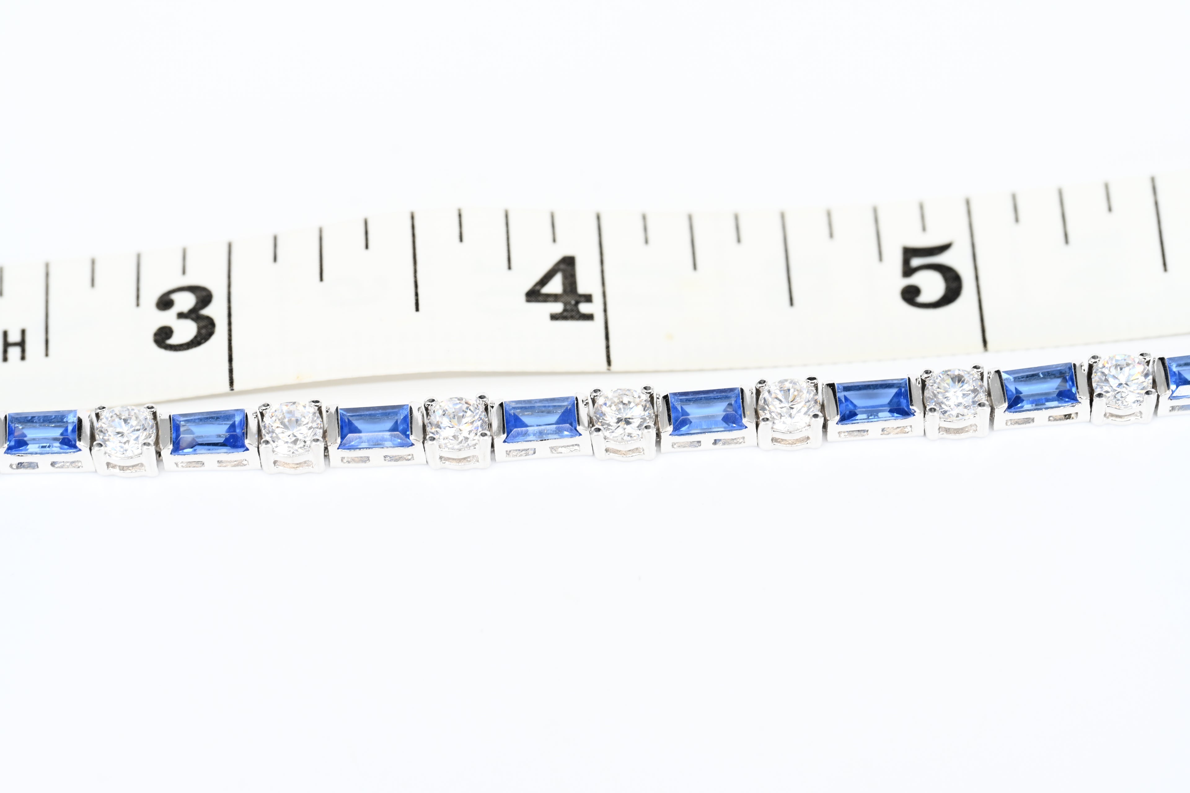 Sterling Silver Colorless And Blue Stone Box Clasp Bracelet
