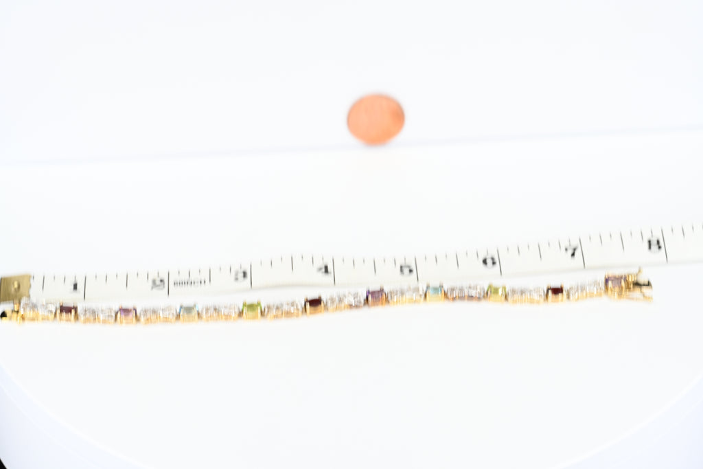 Sterling Silver Yellow Colored Multi Colored Stones Box Clasp Bracelet