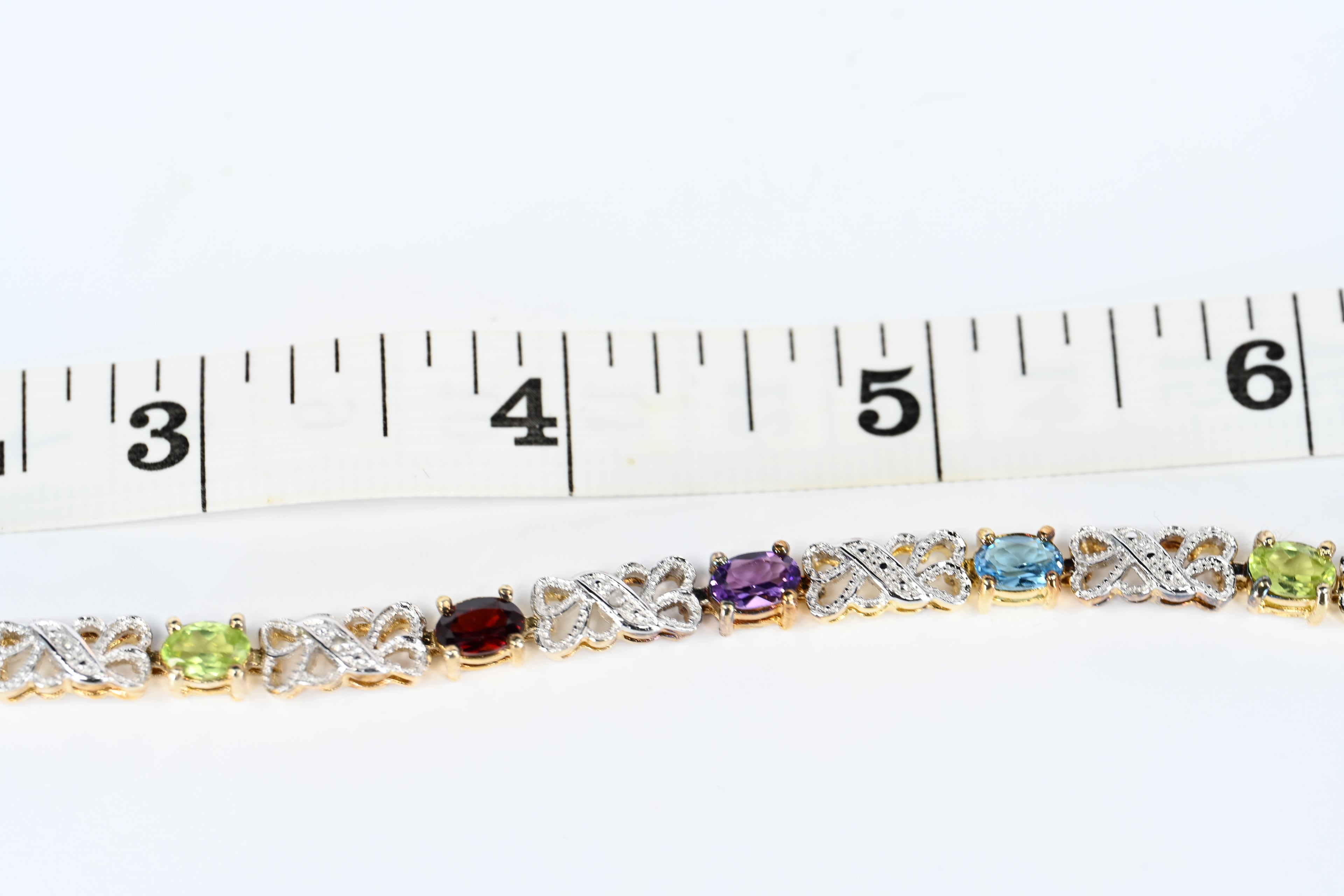 Sterling Silver Yellow Colored Multi Colored Stones Box Clasp Bracelet