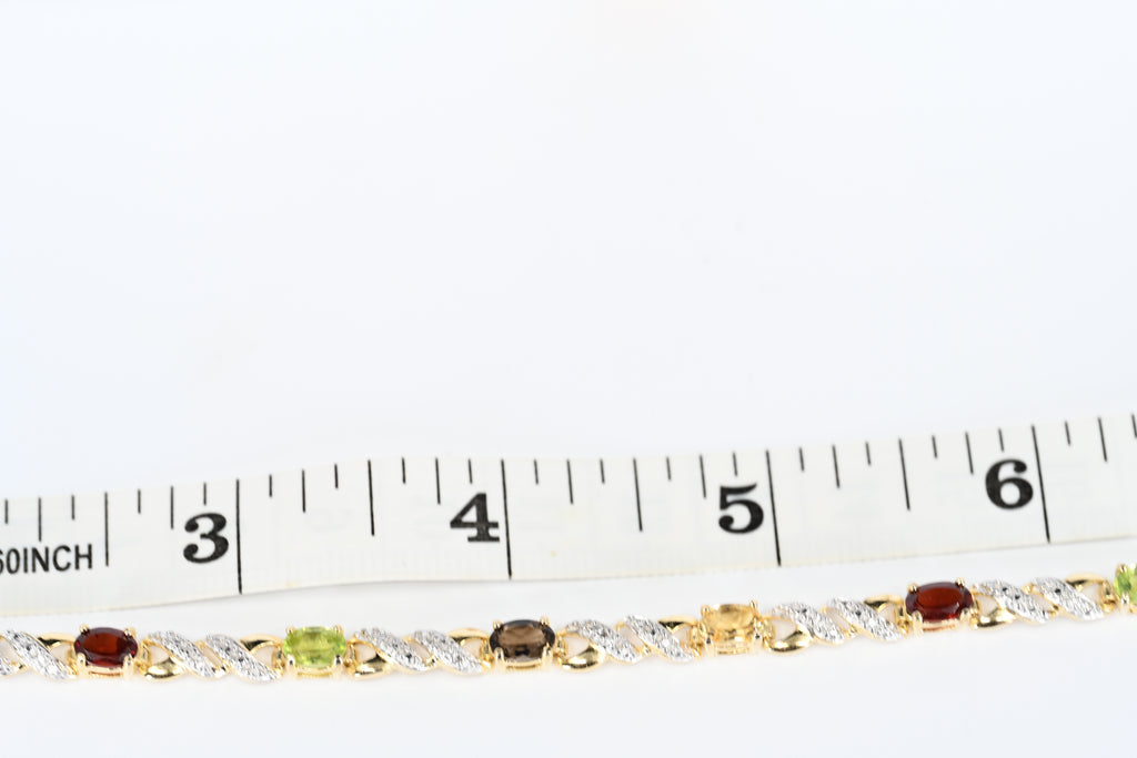 Sterling Silver Yellow Colored Multi Colored Stones Box Clasp Bracelet