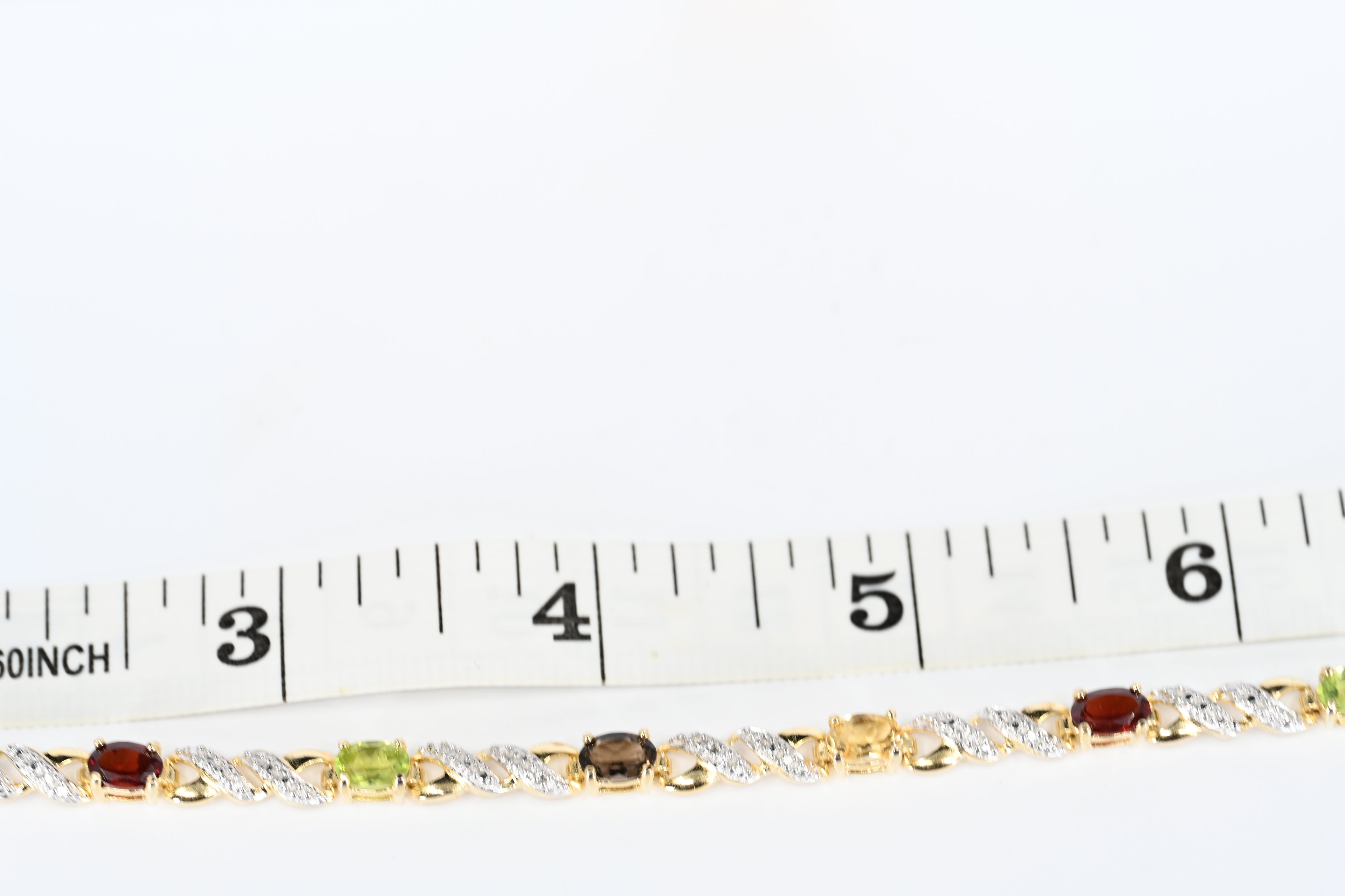 Sterling Silver Yellow Colored Multi Colored Stones Box Clasp Bracelet