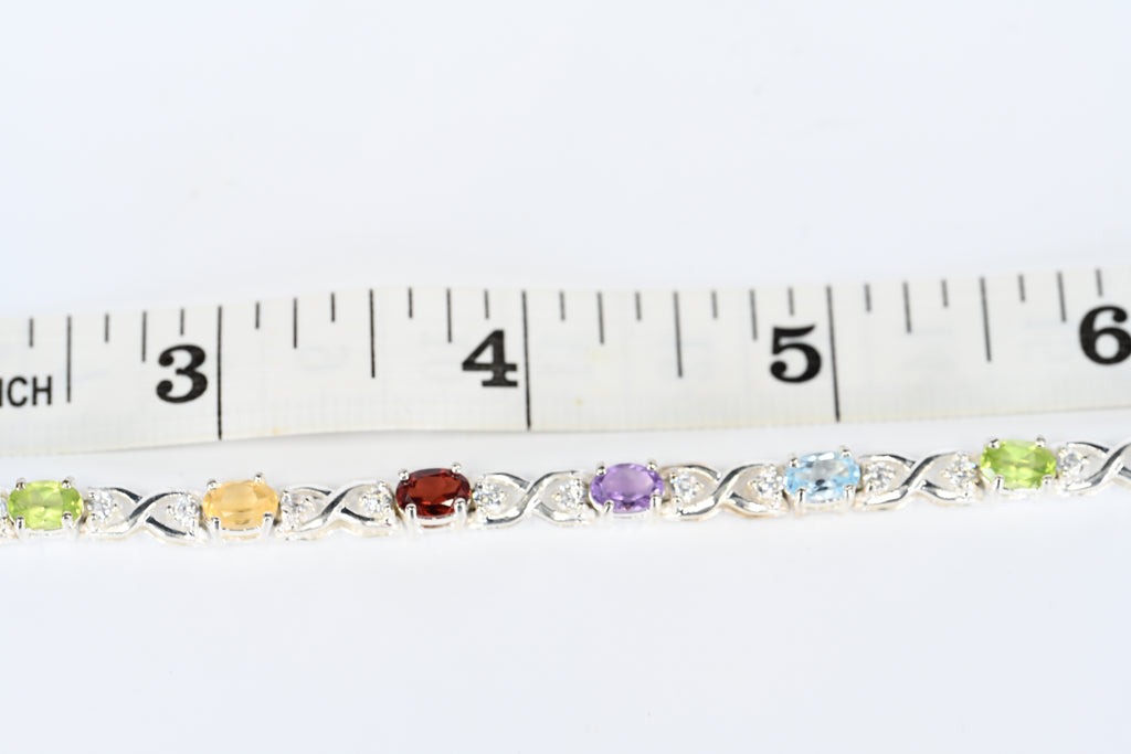 Sterling Silver Multi Colored Stones Box Clasp Bracelet