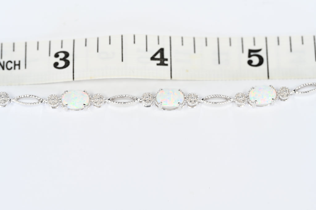 Sterling Silver Synthetic Opal Lobster Clasp Bracelet