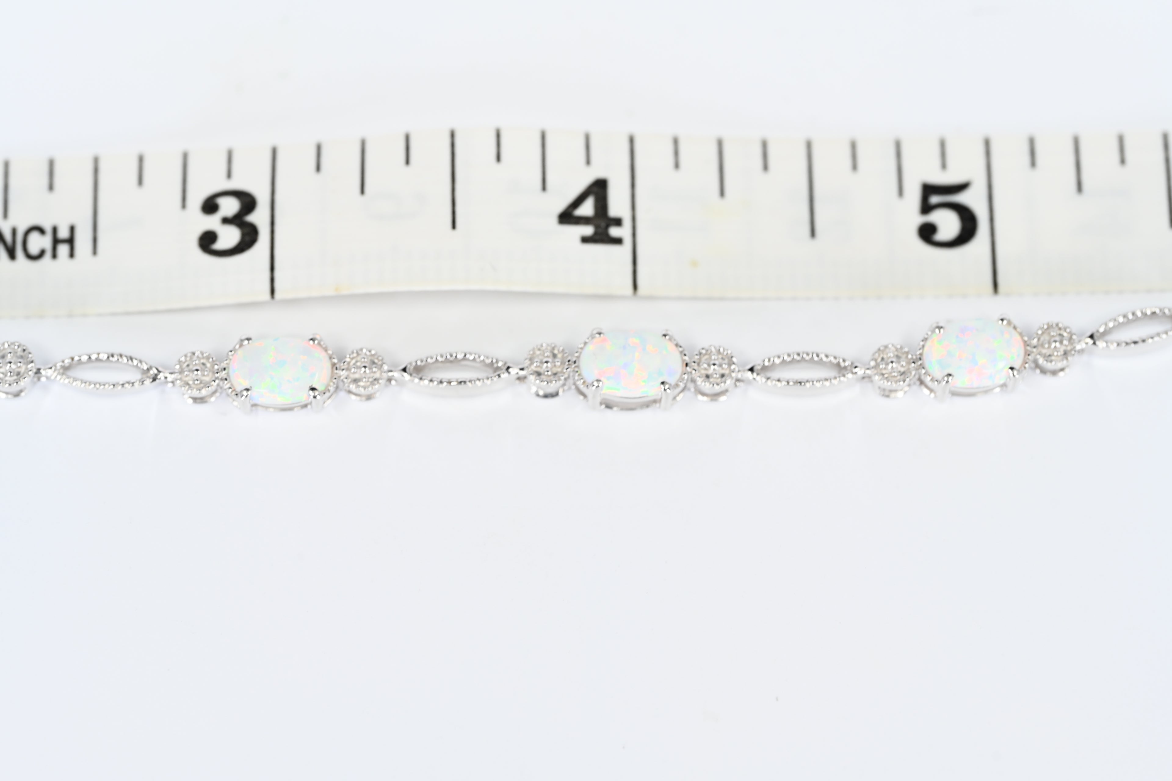 Sterling Silver Synthetic Opal Lobster Clasp Bracelet