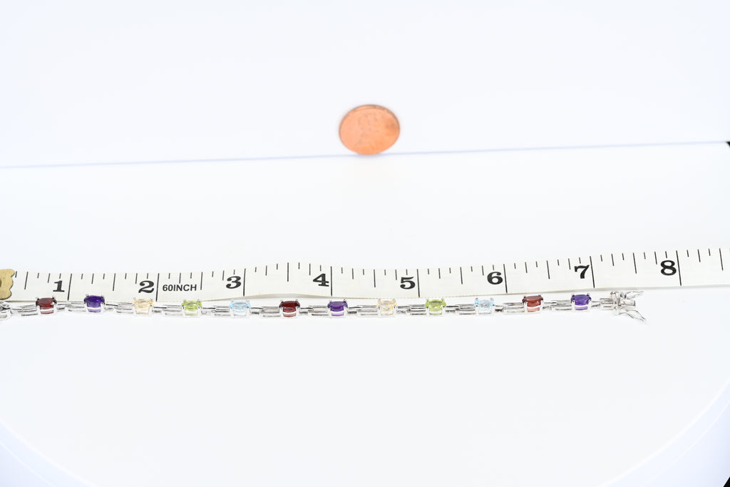 Sterling Silver Multi Colored Stone Box Clasp Bracelet