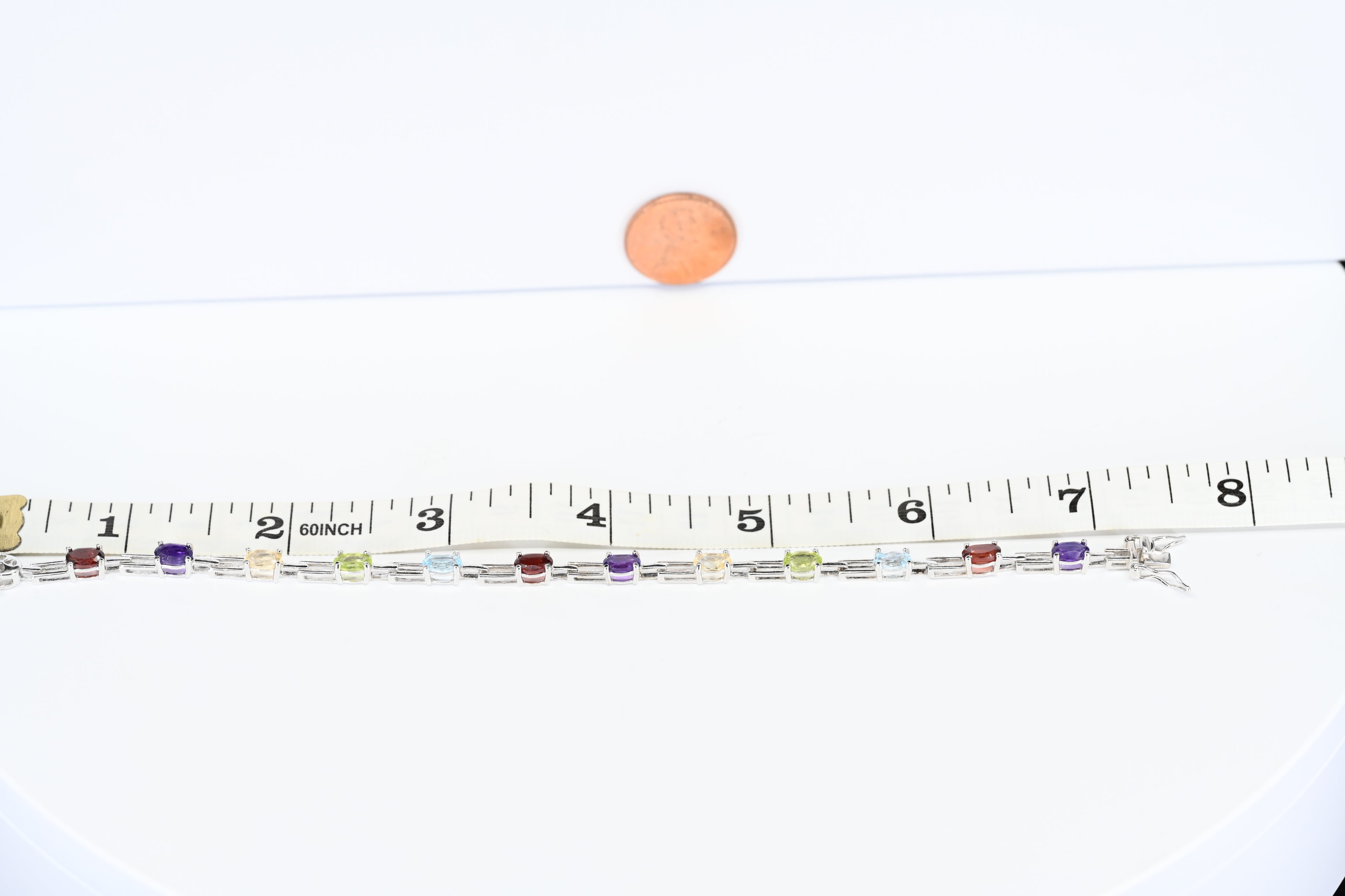 Sterling Silver Multi Colored Stone Box Clasp Bracelet