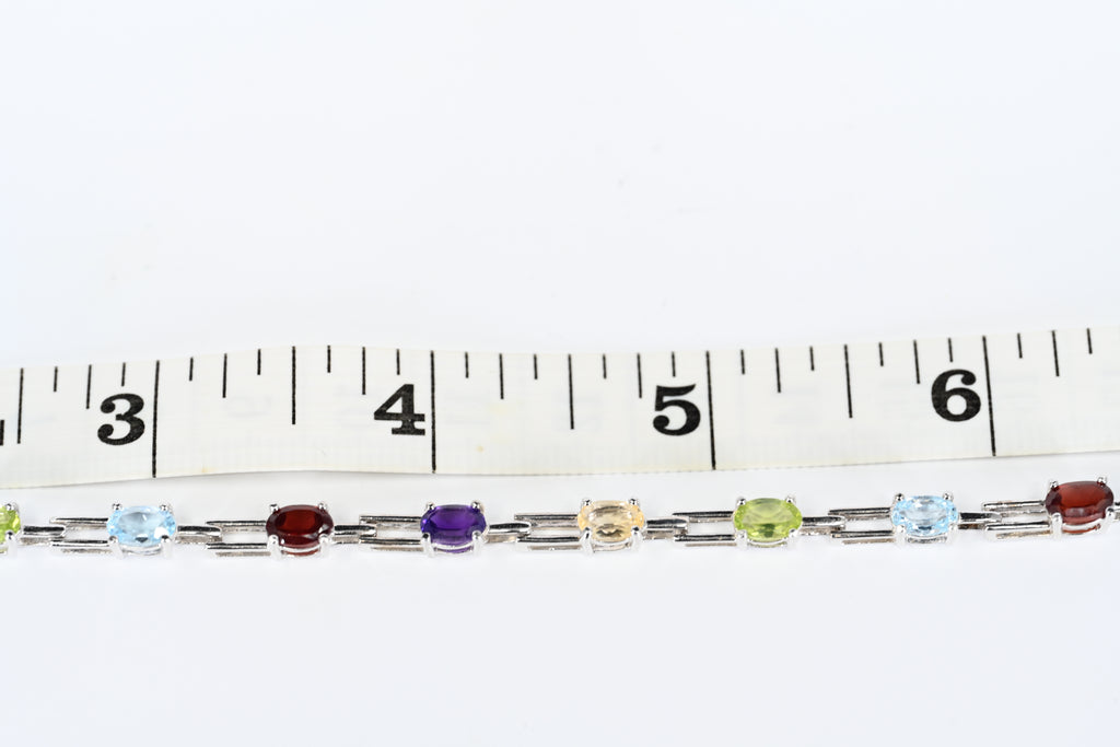 Sterling Silver Multi Colored Stone Box Clasp Bracelet