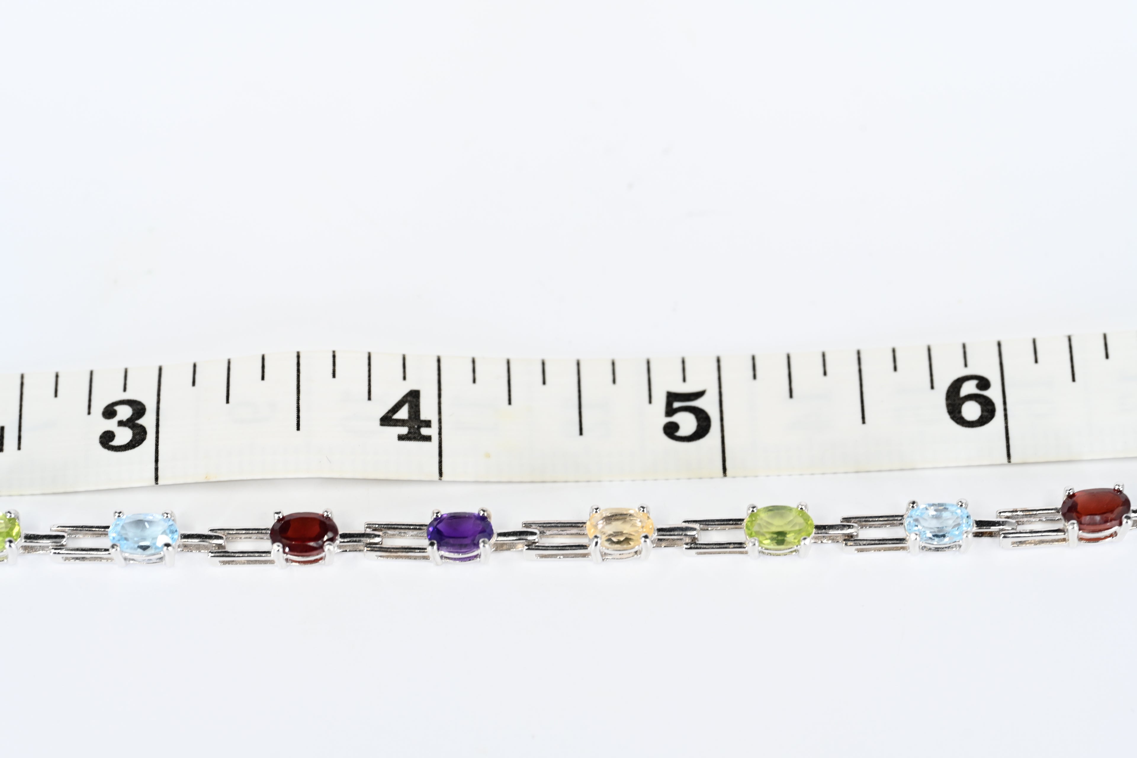Sterling Silver Multi Colored Stone Box Clasp Bracelet