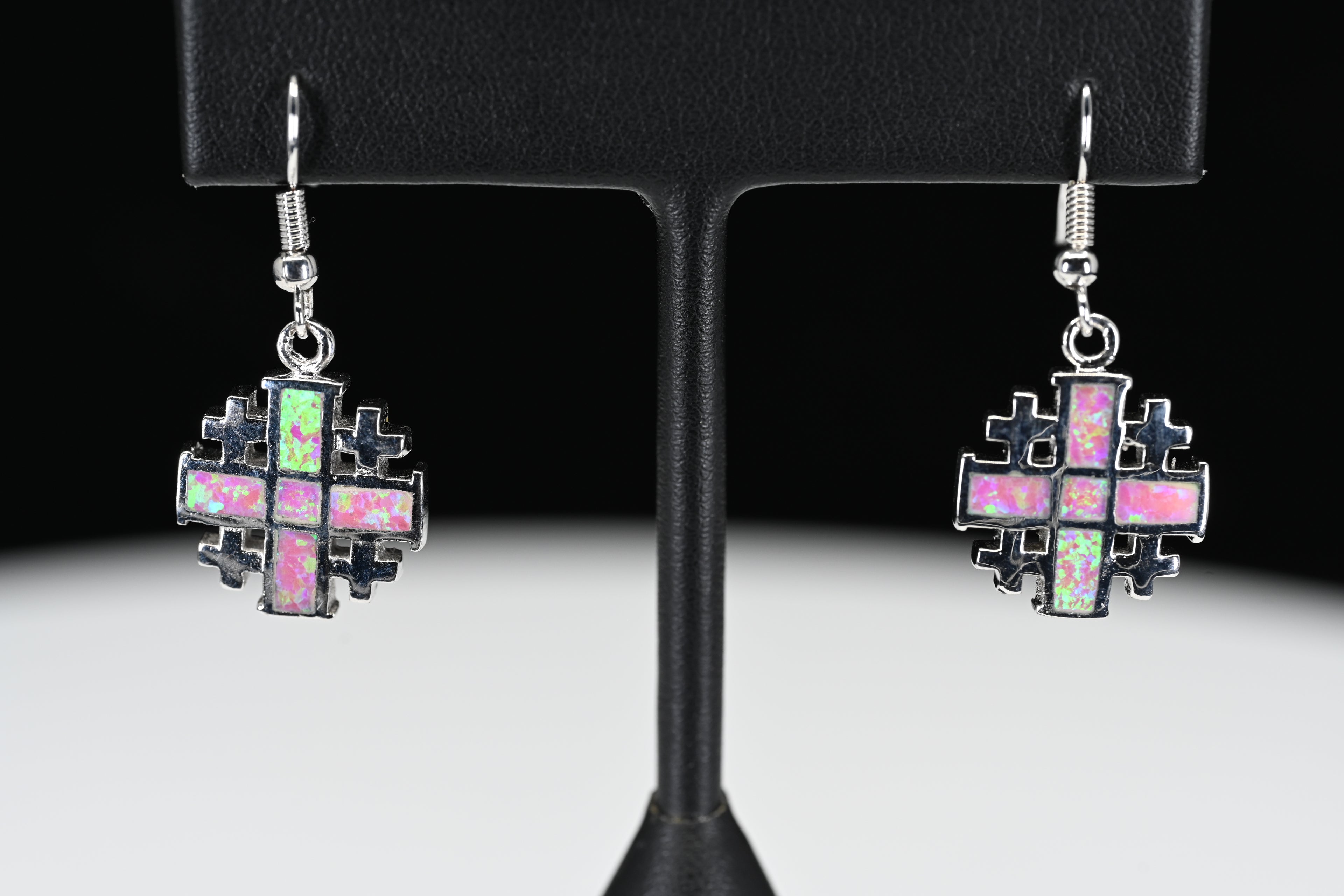 Sterling Silver Sythetic Opal Stone Shepherds Hook Earrings