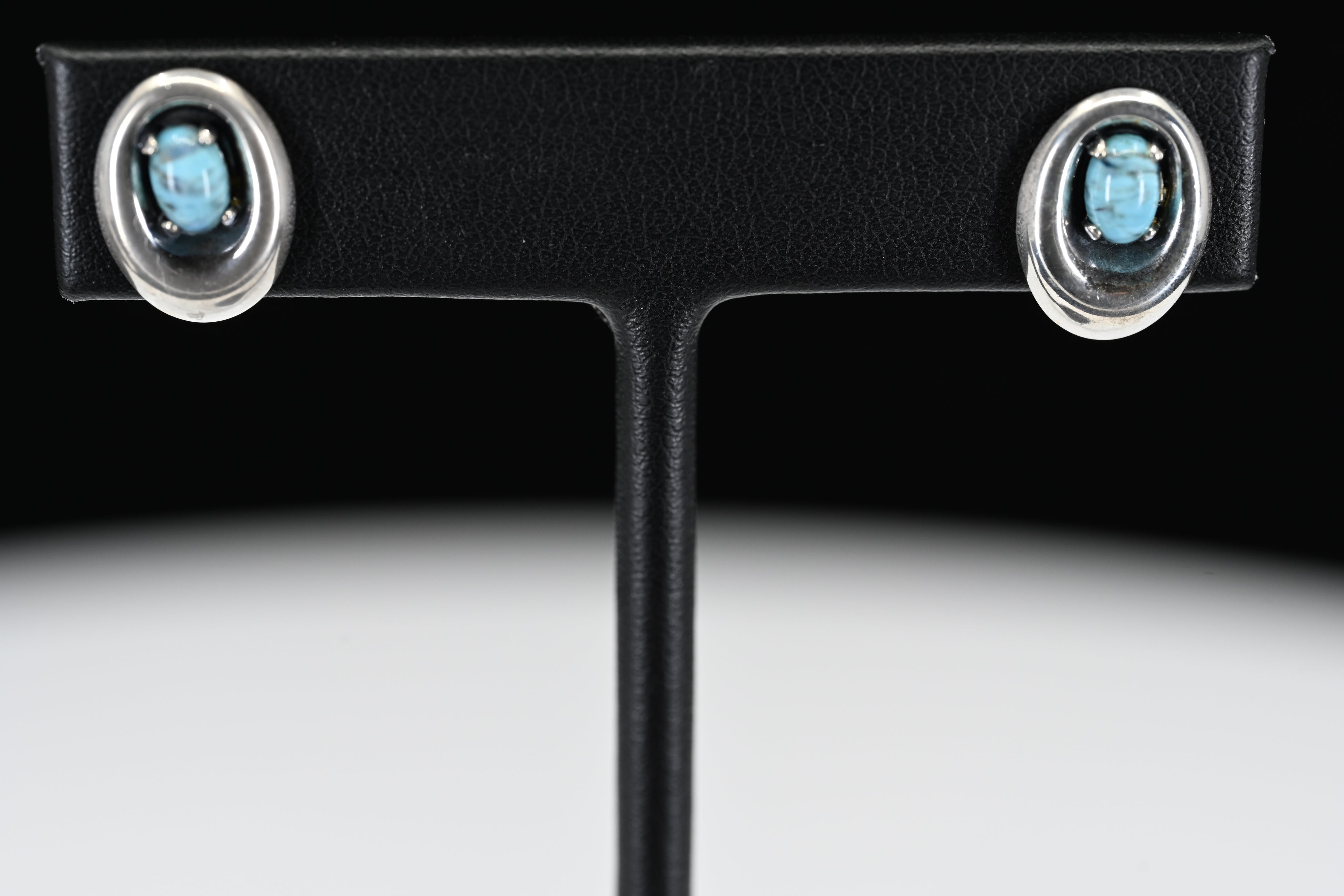 Sterling Silver Oval Blue Stone Stud Earrings