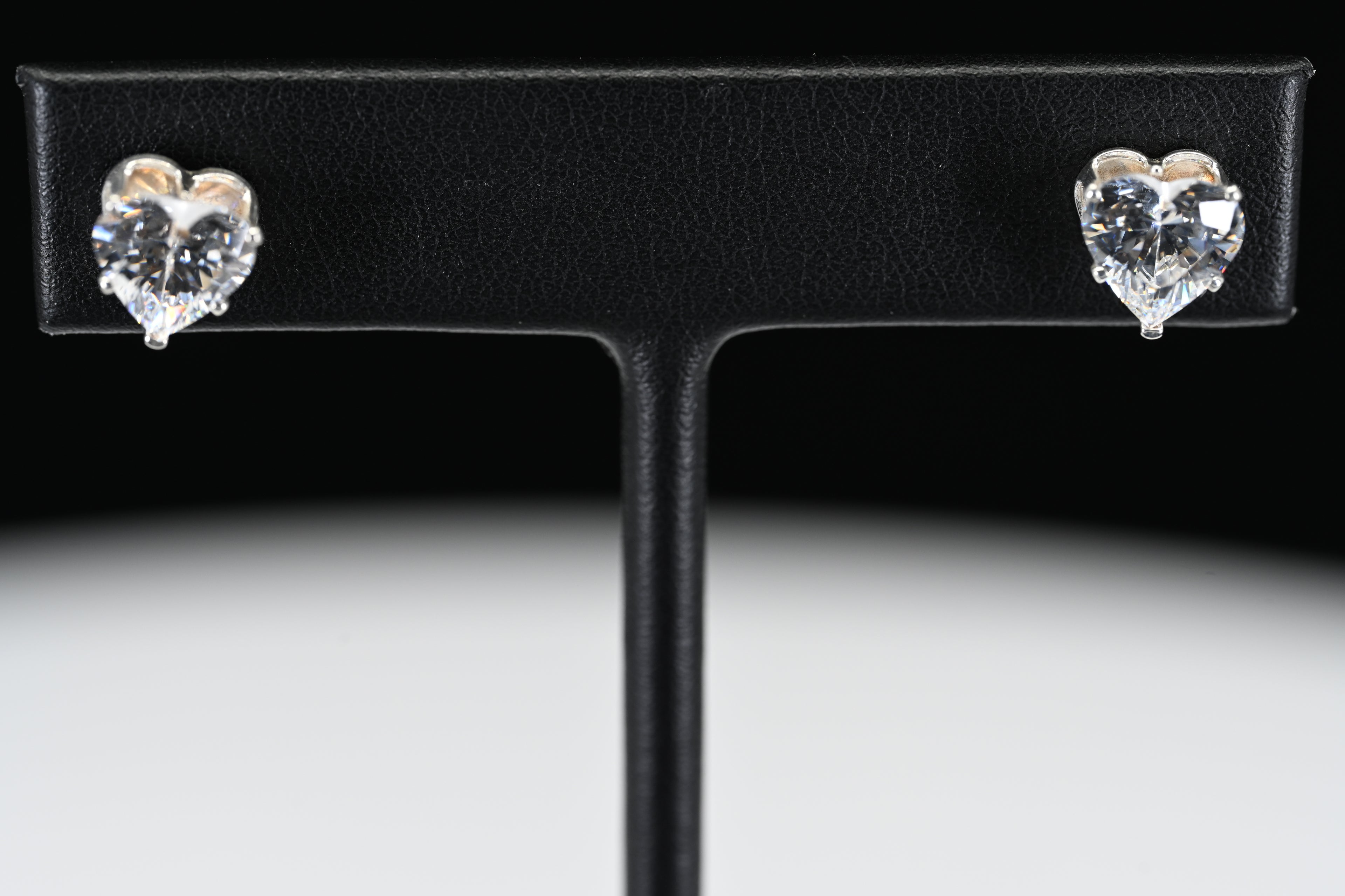 Sterling Silver Colorless Heart Stud Earrings
