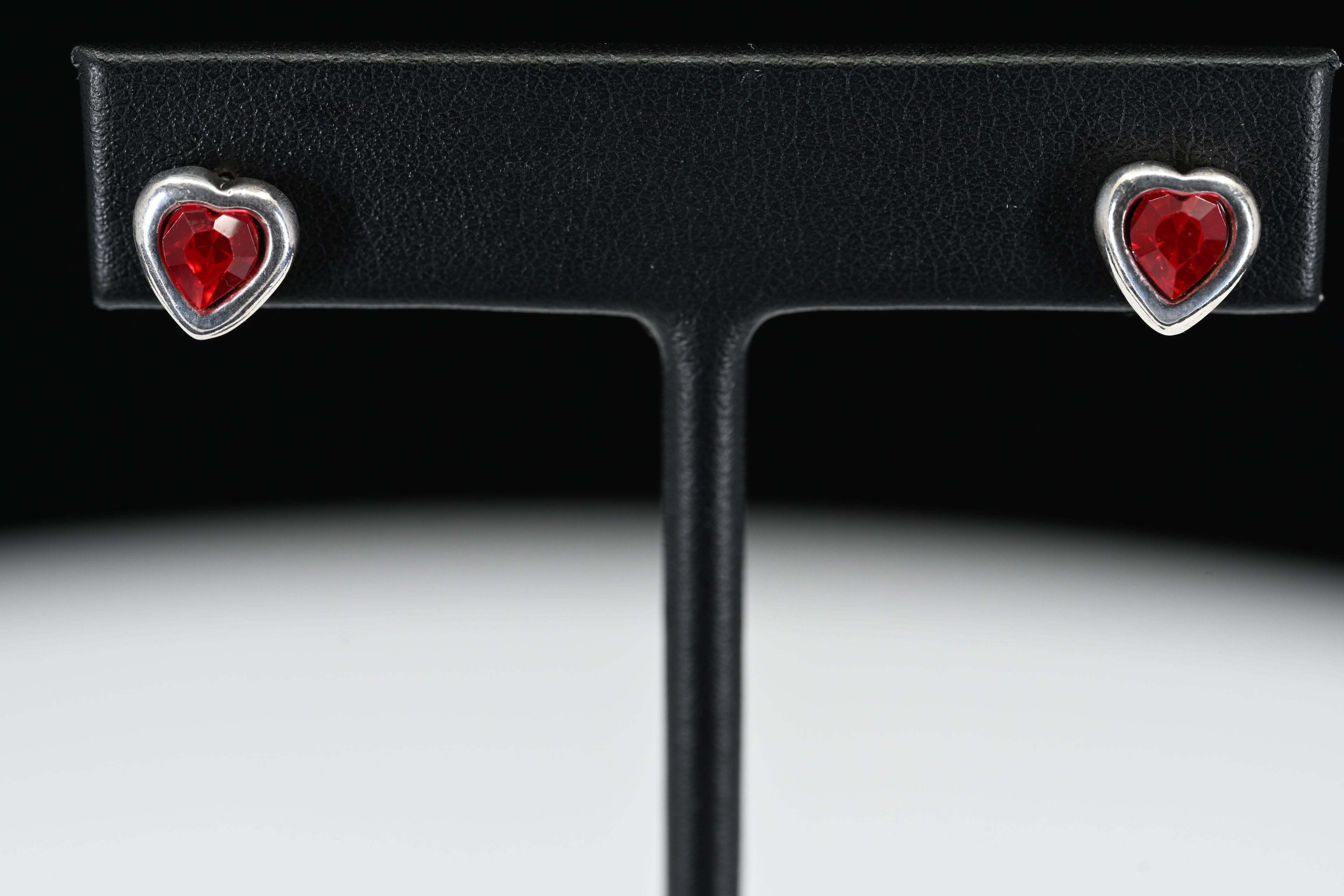 Sterling Silver Red Heart Stone Stud Earrings