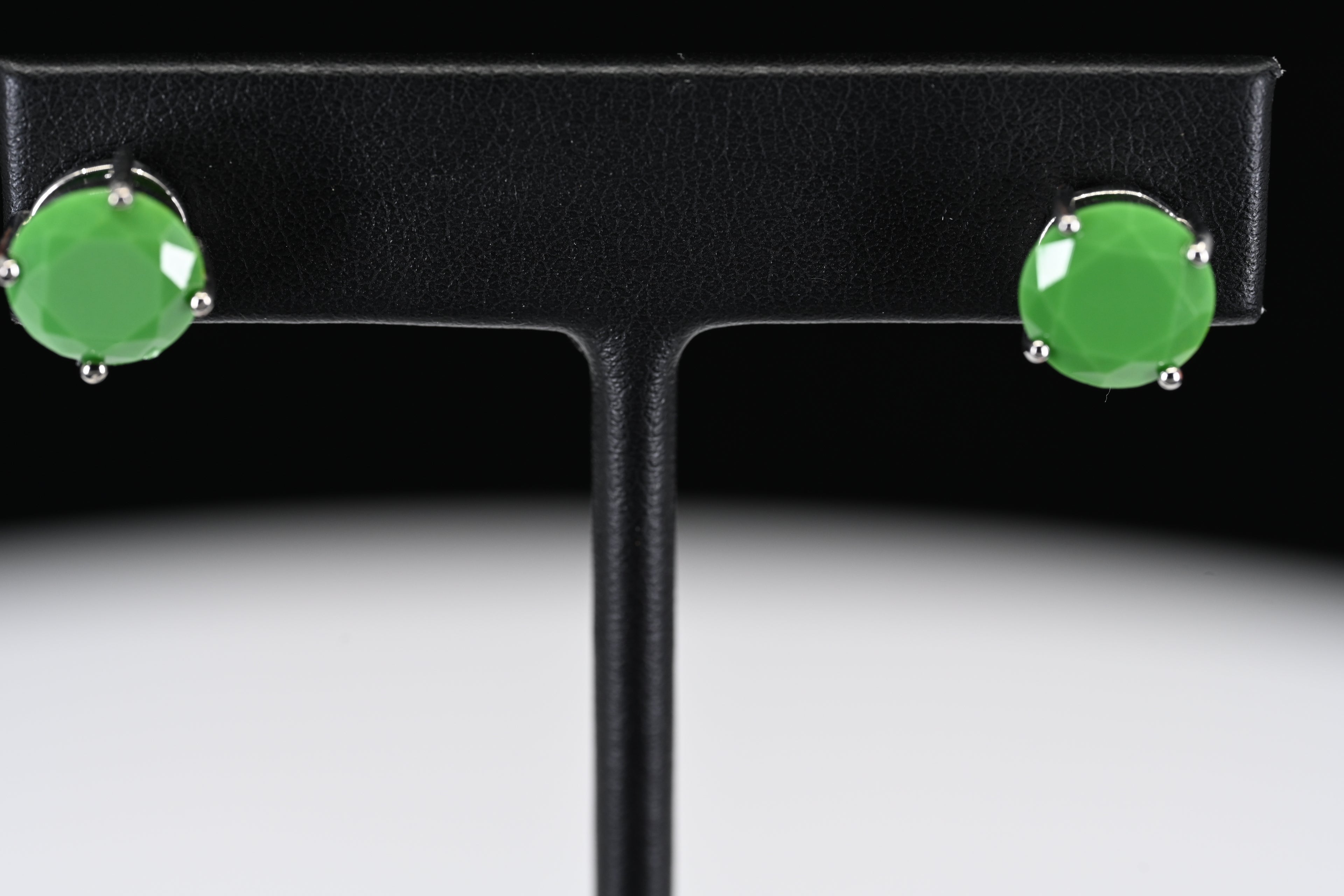 Sterling Silver Round Green Stone Stud Earrings