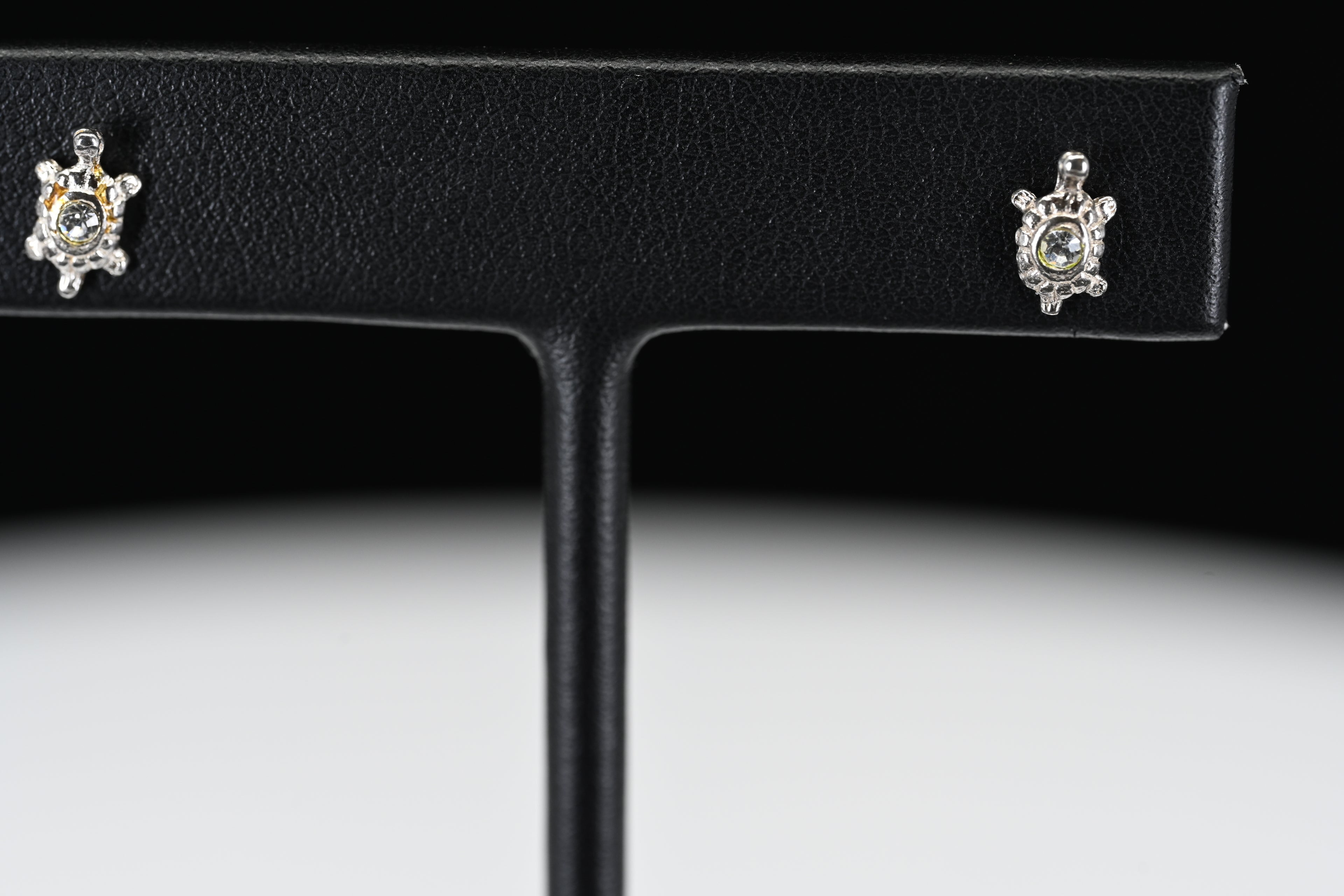 Sterling Silver Colorless Stone Turtle Stud Earrings