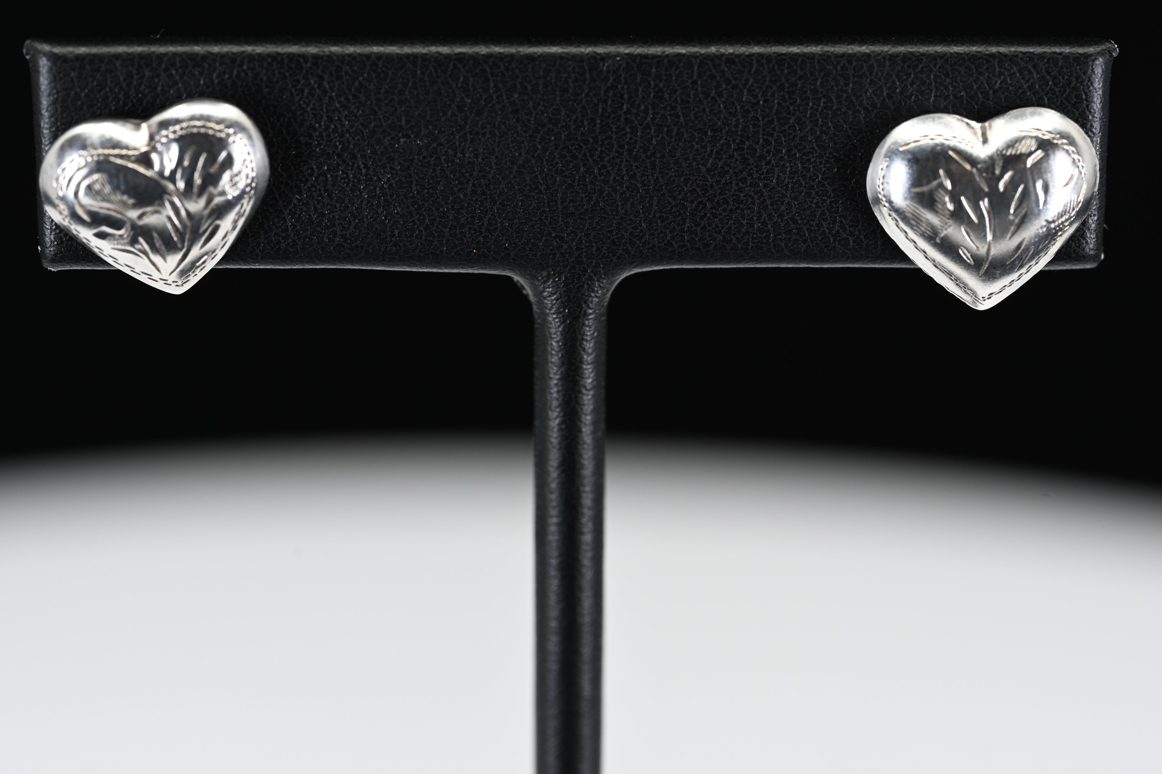 Sterling Silver Floral Heart Stud Earrings