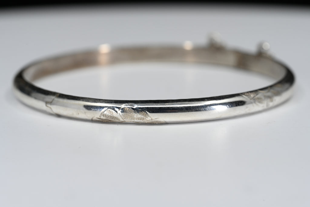 Sterling Silver Floral Hinged Bangle Bracelet