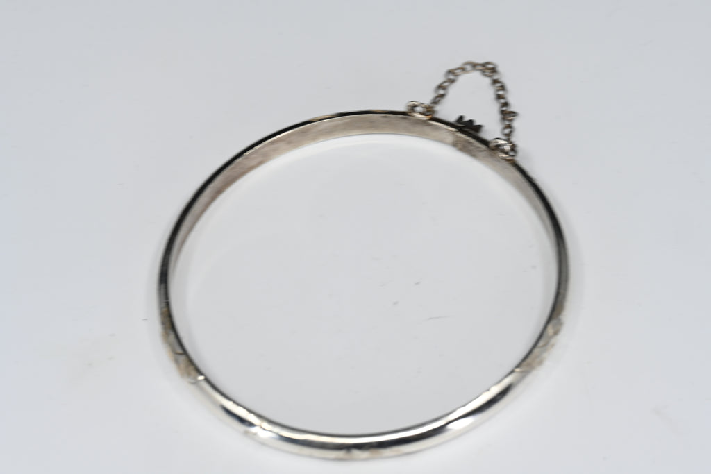 Sterling Silver Floral Hinged Bangle Bracelet