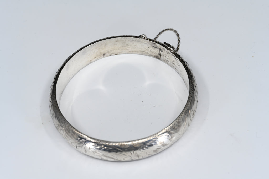 Sterling Silver Floral Hinged Bangle