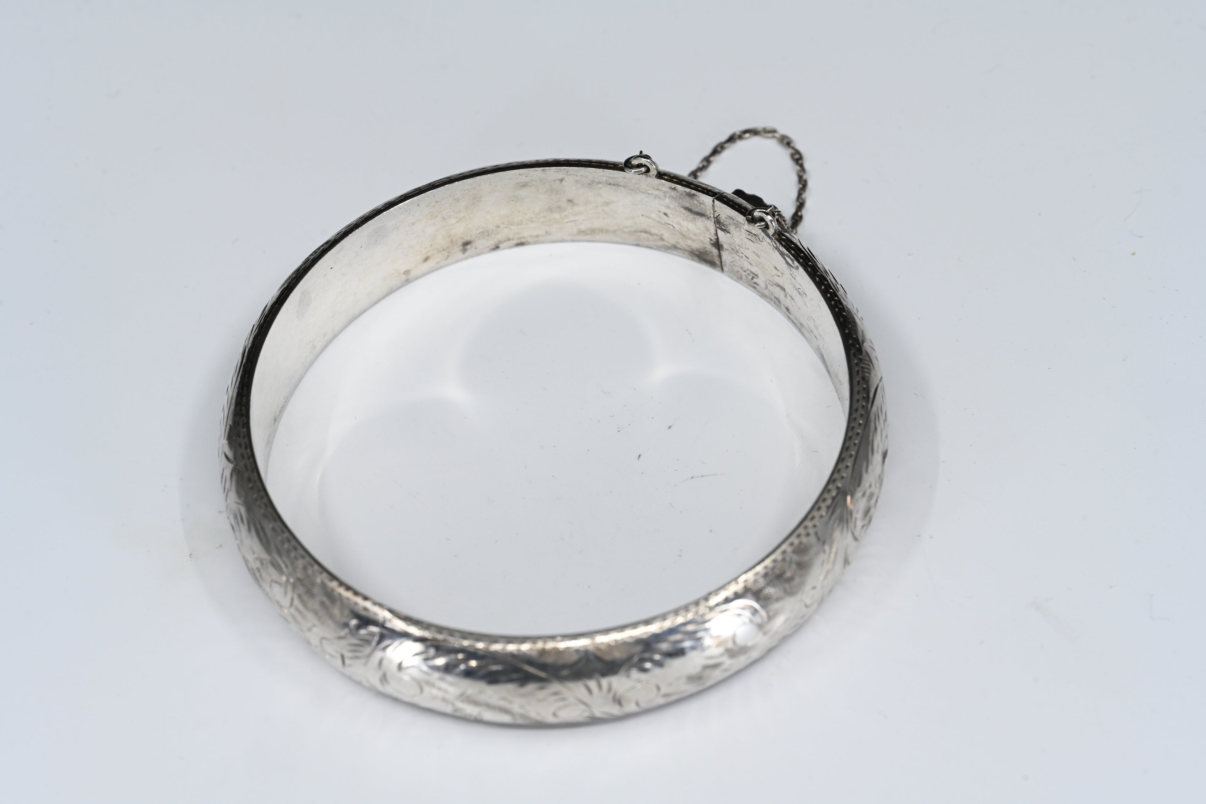 Sterling Silver Floral Hinged Bangle