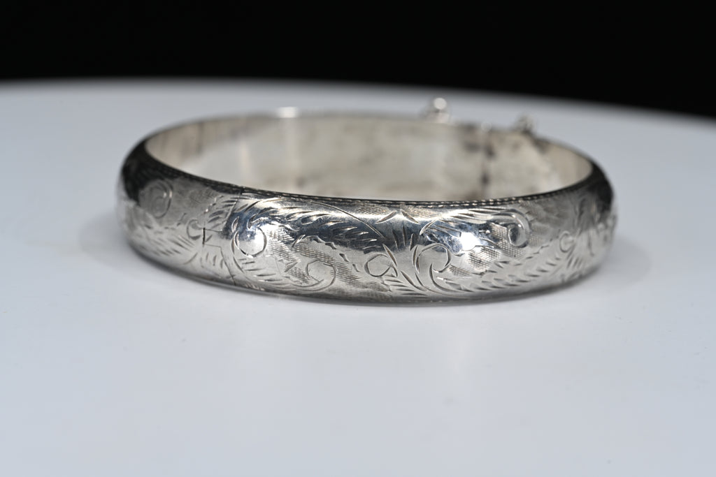 Sterling Silver Floral Hinged Bangle