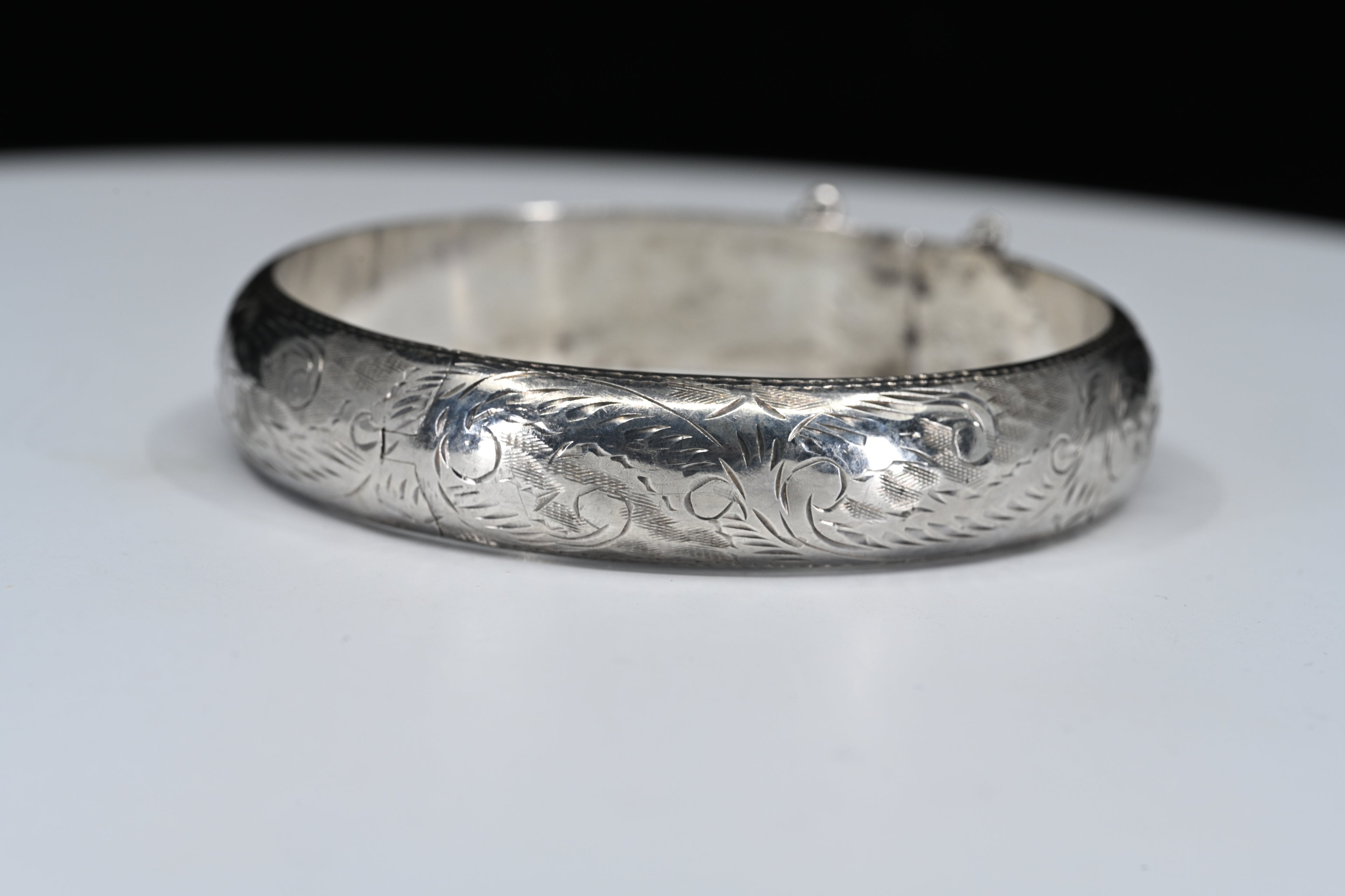 Sterling Silver Floral Hinged Bangle