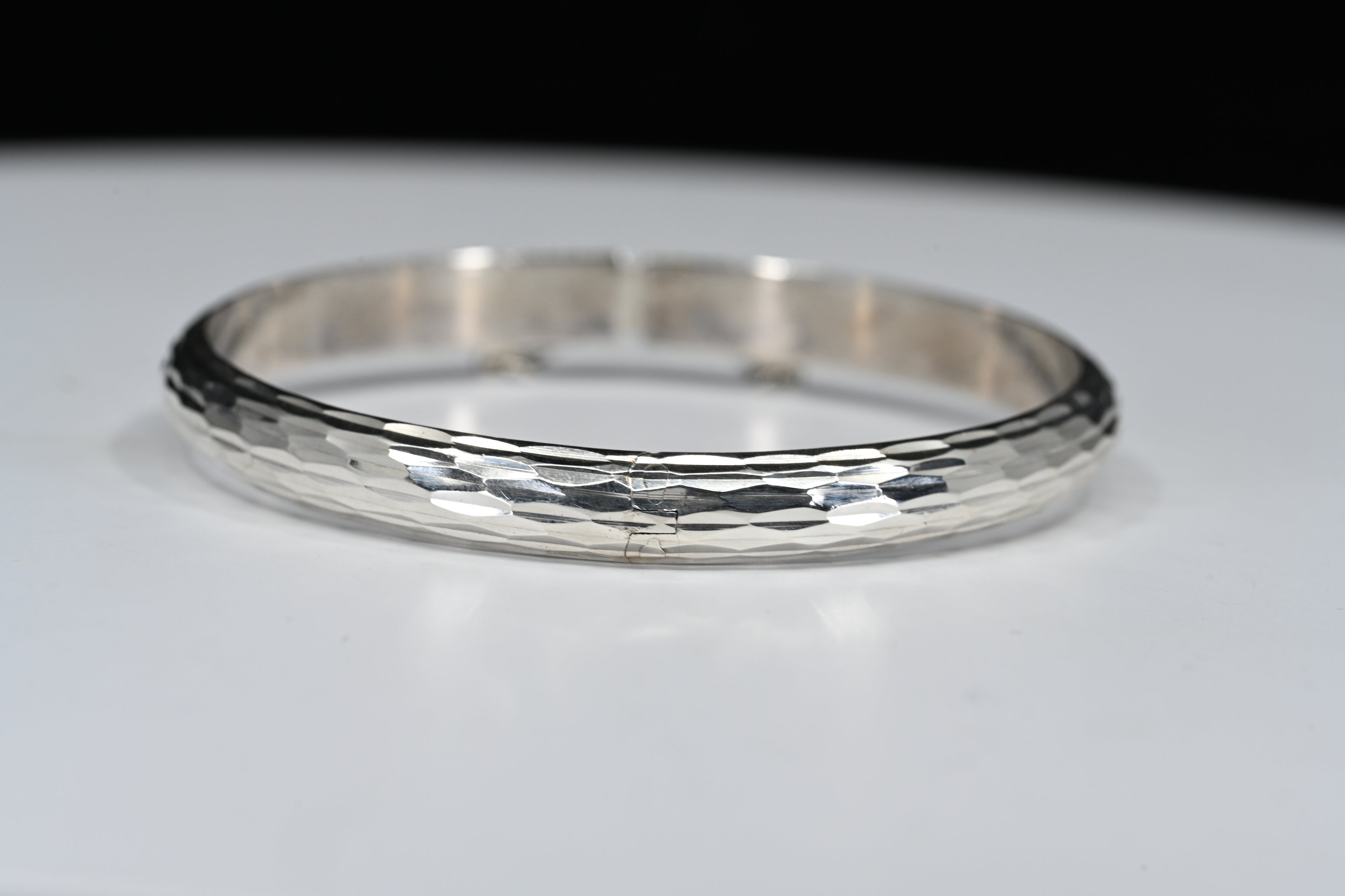 Sterling Silver Hammered Textured Hinged Bracelet