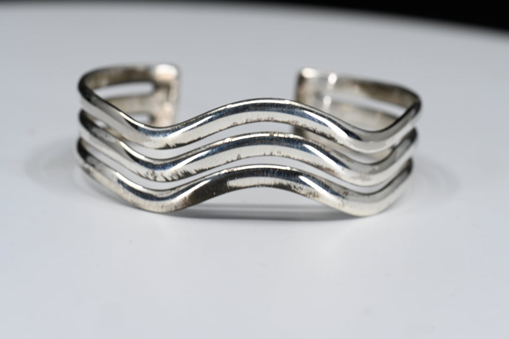Sterling Silver Triple Wave Cuff Bracelet