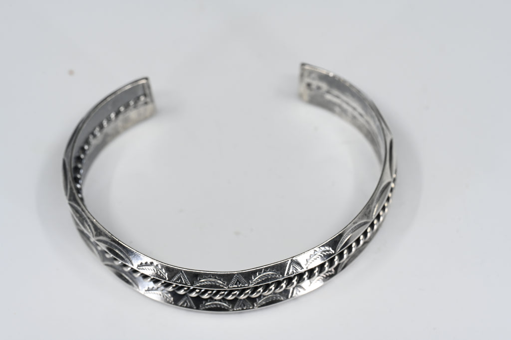 Sterling Silver Rope Floral Cuff Bracelet