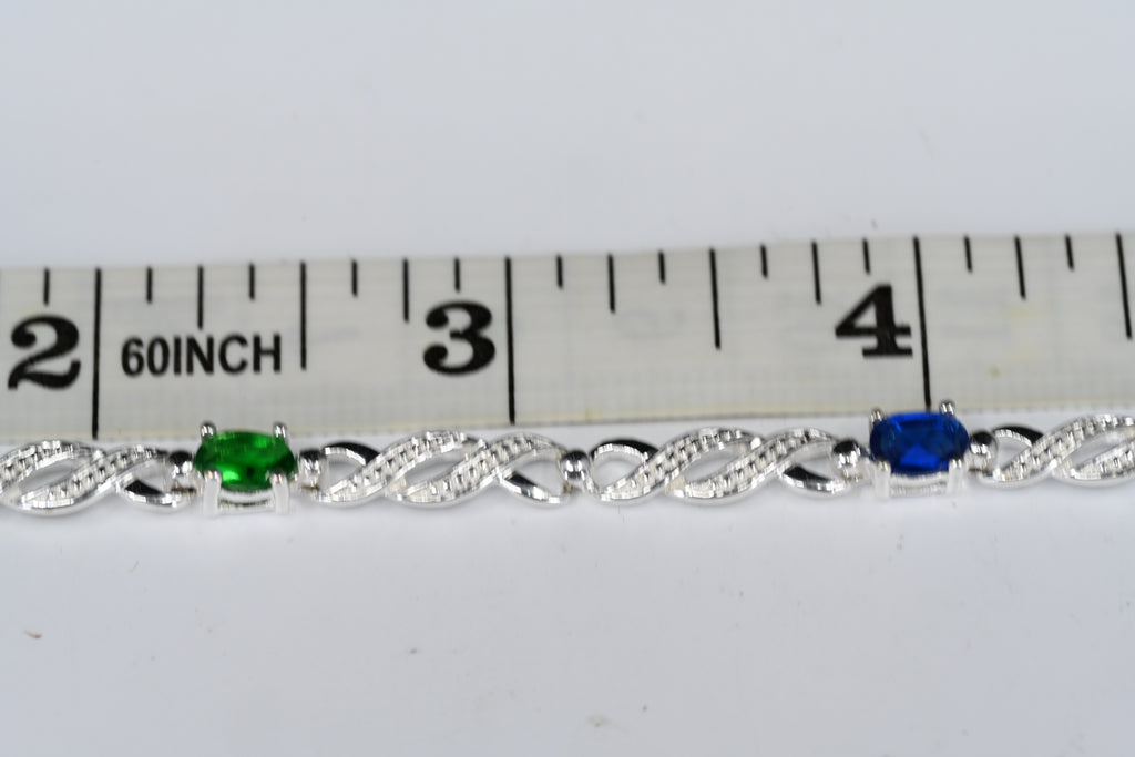 Sterling Silver Multi Colored Stones Box Clasp Bracelet
