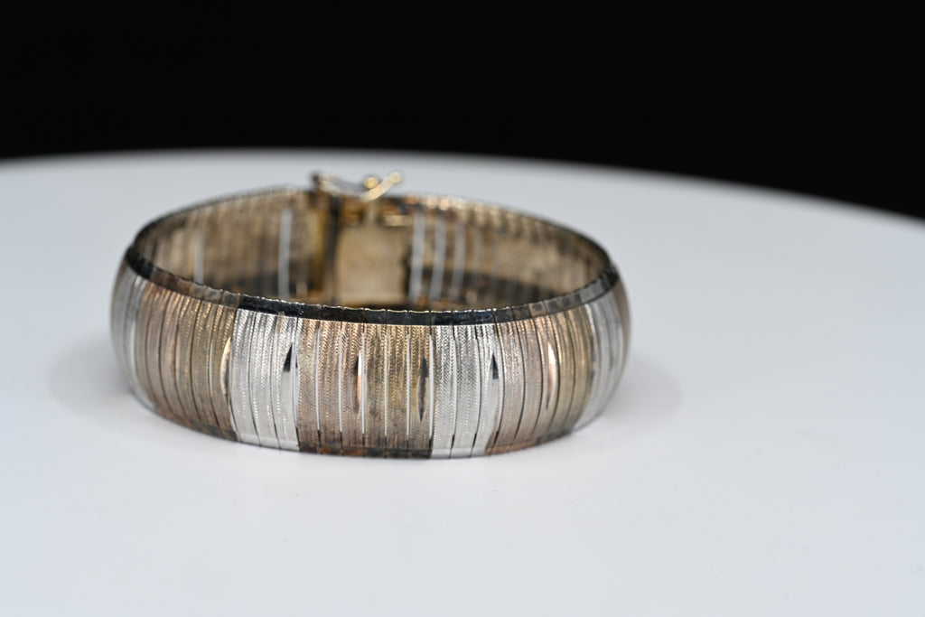 Sterling Silver Two Toned Flexible Bracelet With Box Clasp