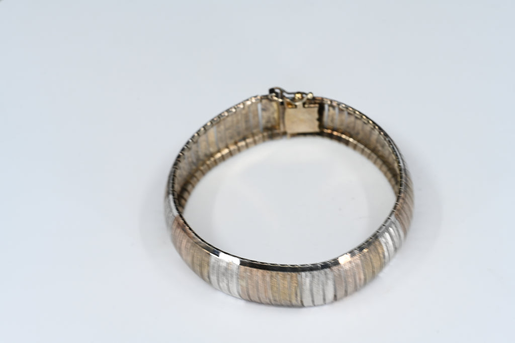 Sterling Silver Two Toned Flexible Bracelet With Box Clasp