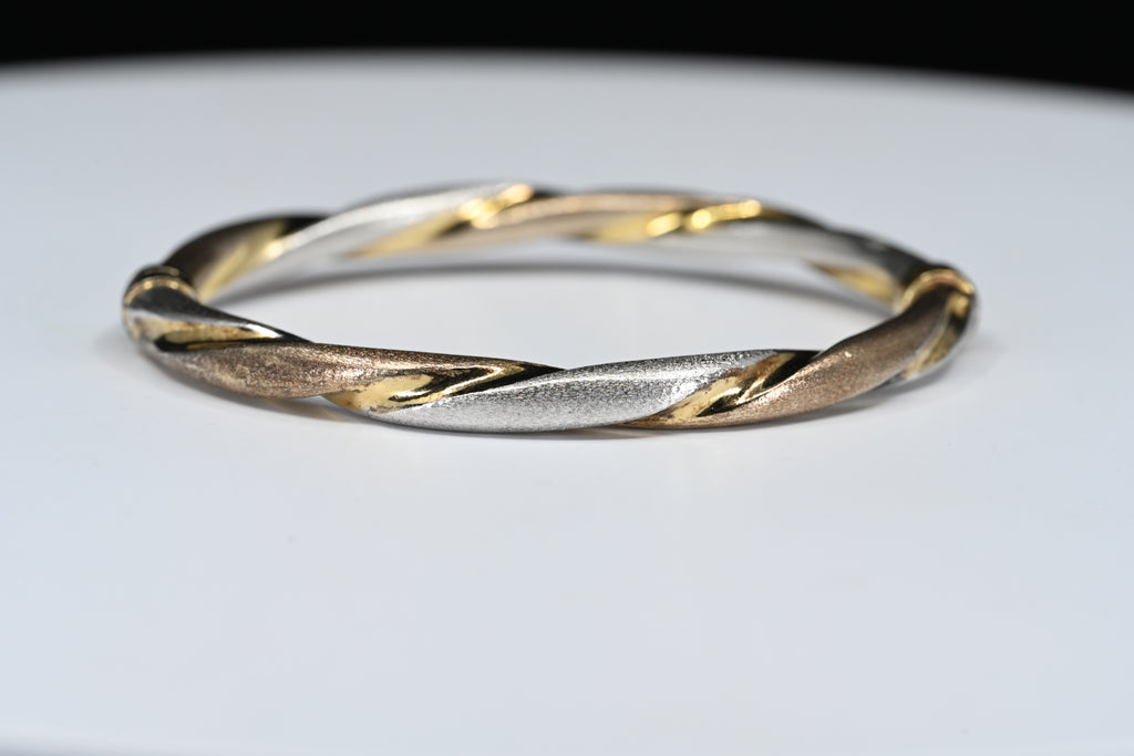 Sterling Silver Twister Two-Tone Colored Hinged Bangle