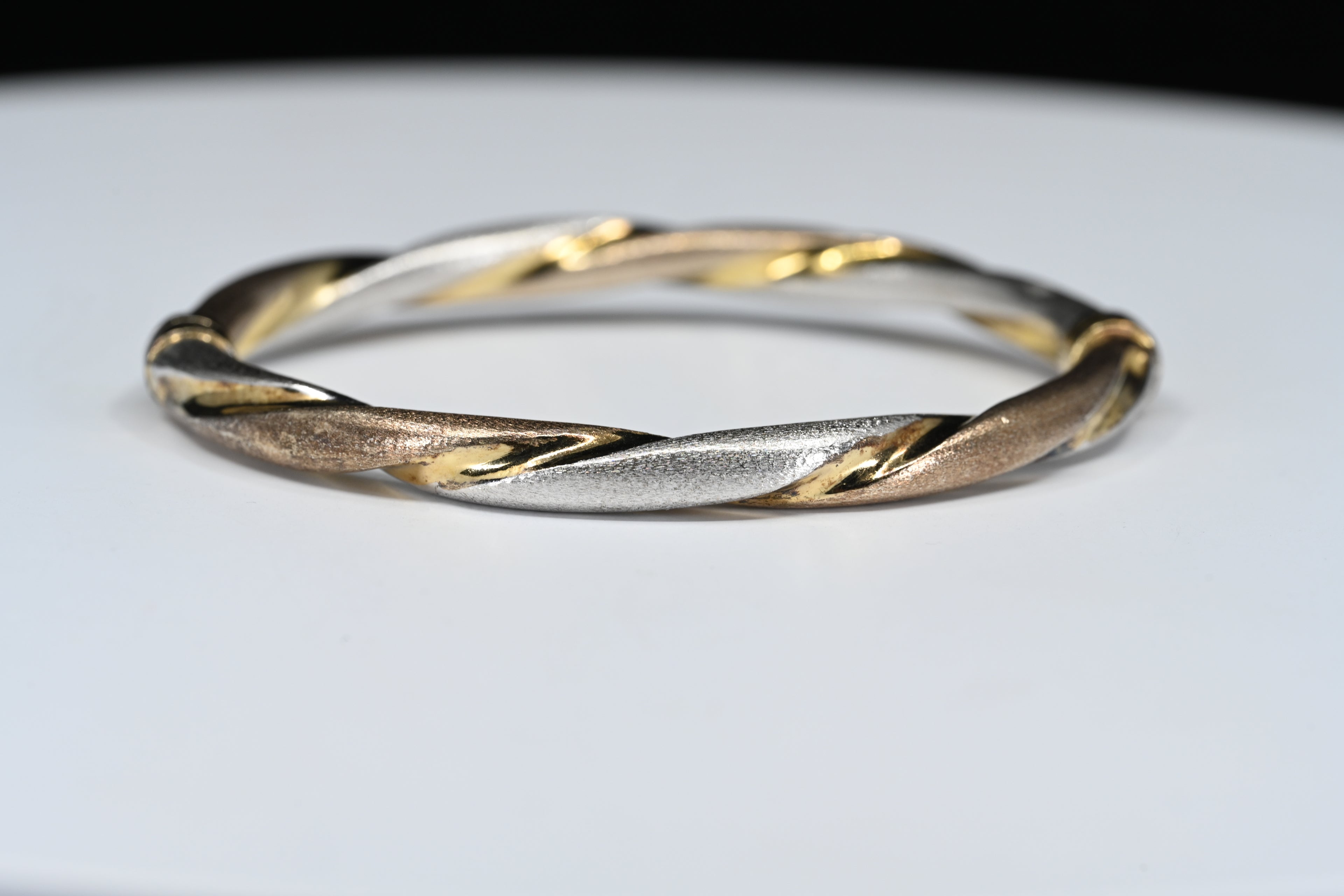 Sterling Silver Twister Two-Tone Colored Hinged Bangle