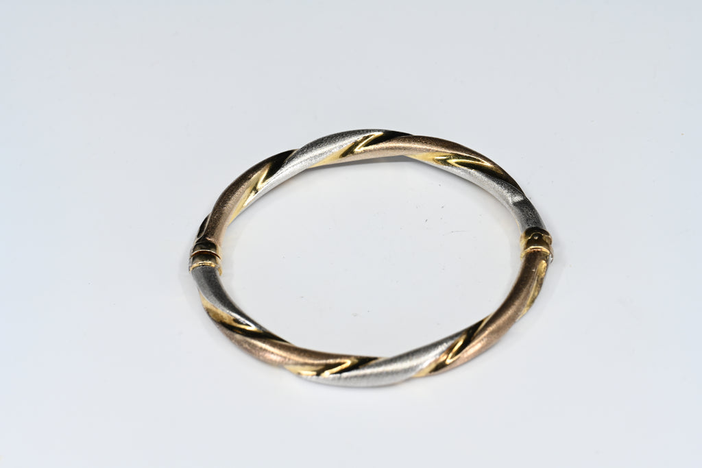 Sterling Silver Twister Two-Tone Colored Hinged Bangle
