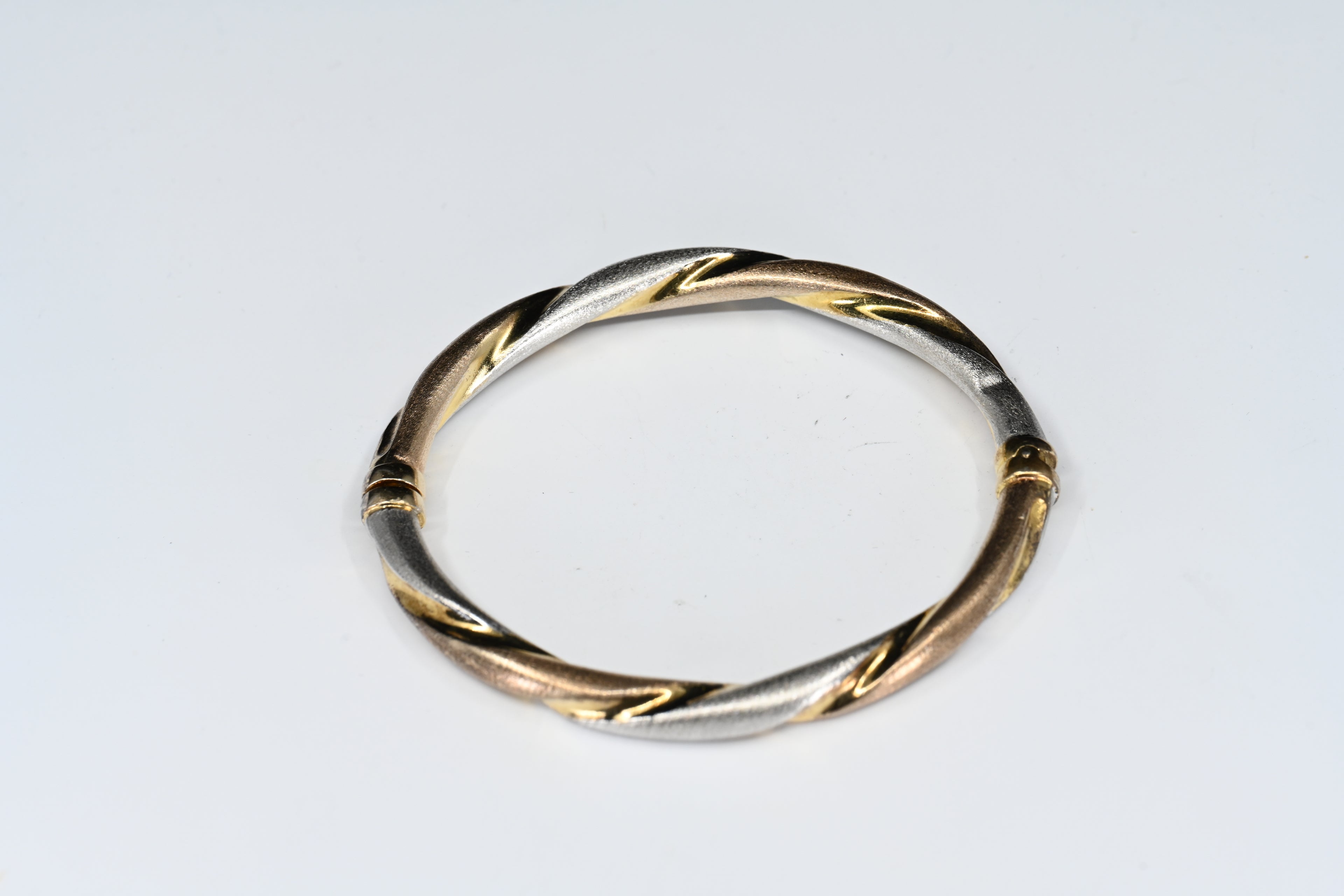 Sterling Silver Twister Two-Tone Colored Hinged Bangle