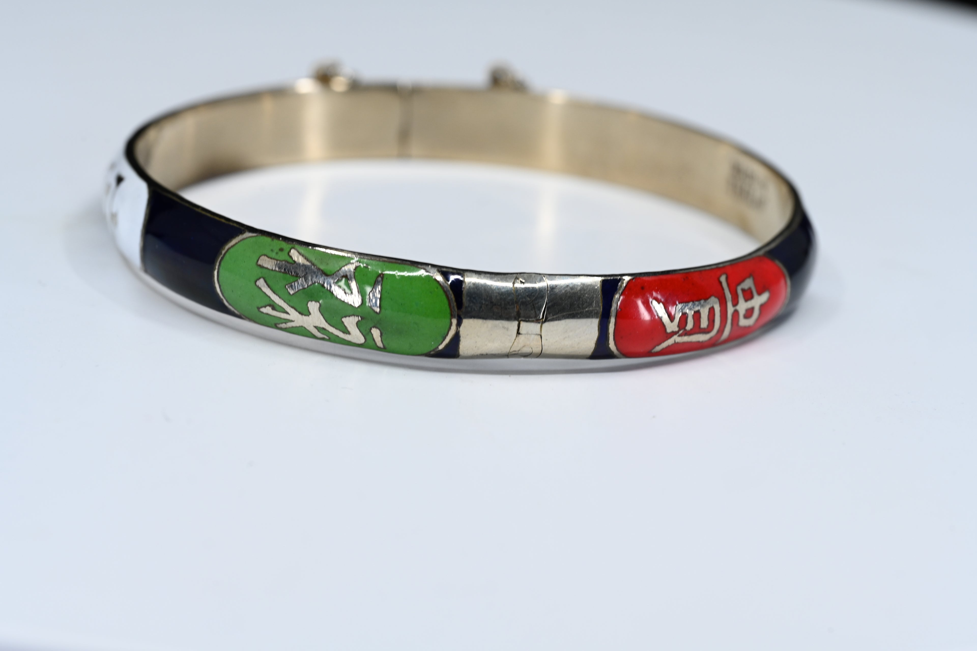 Sterling Silver Enamel Overlay Hinged Bracelet